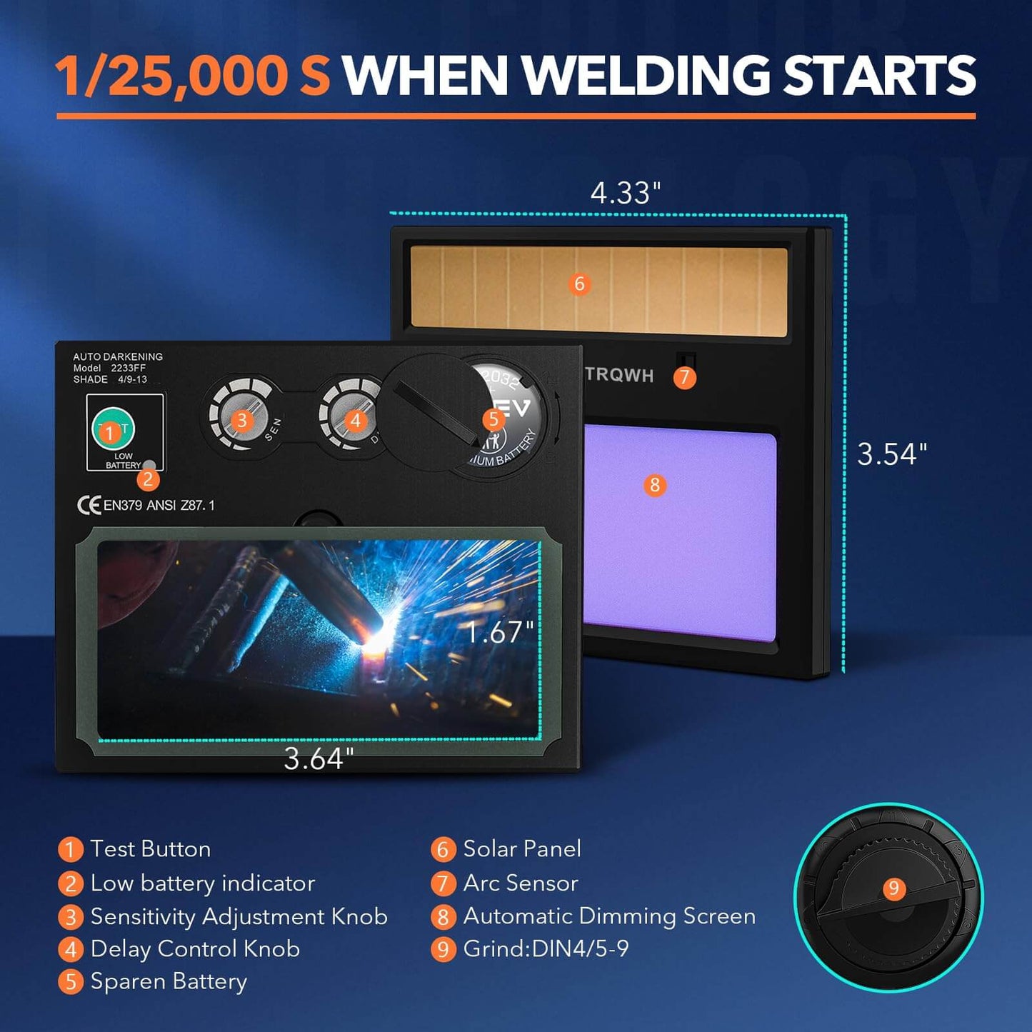 Solar Auto Darkening Welding Helmet Lens