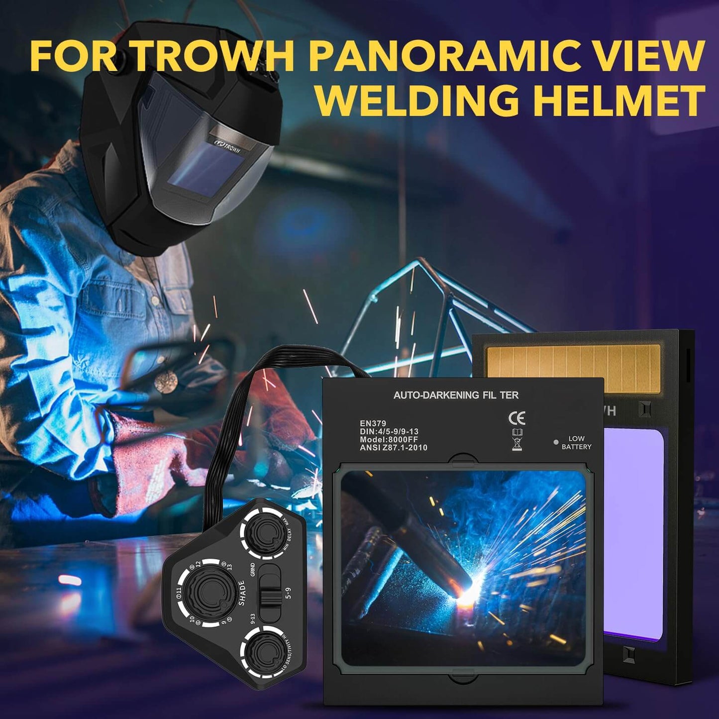 4.49 * 5.24in Large View Auto Darkening Welding Lens