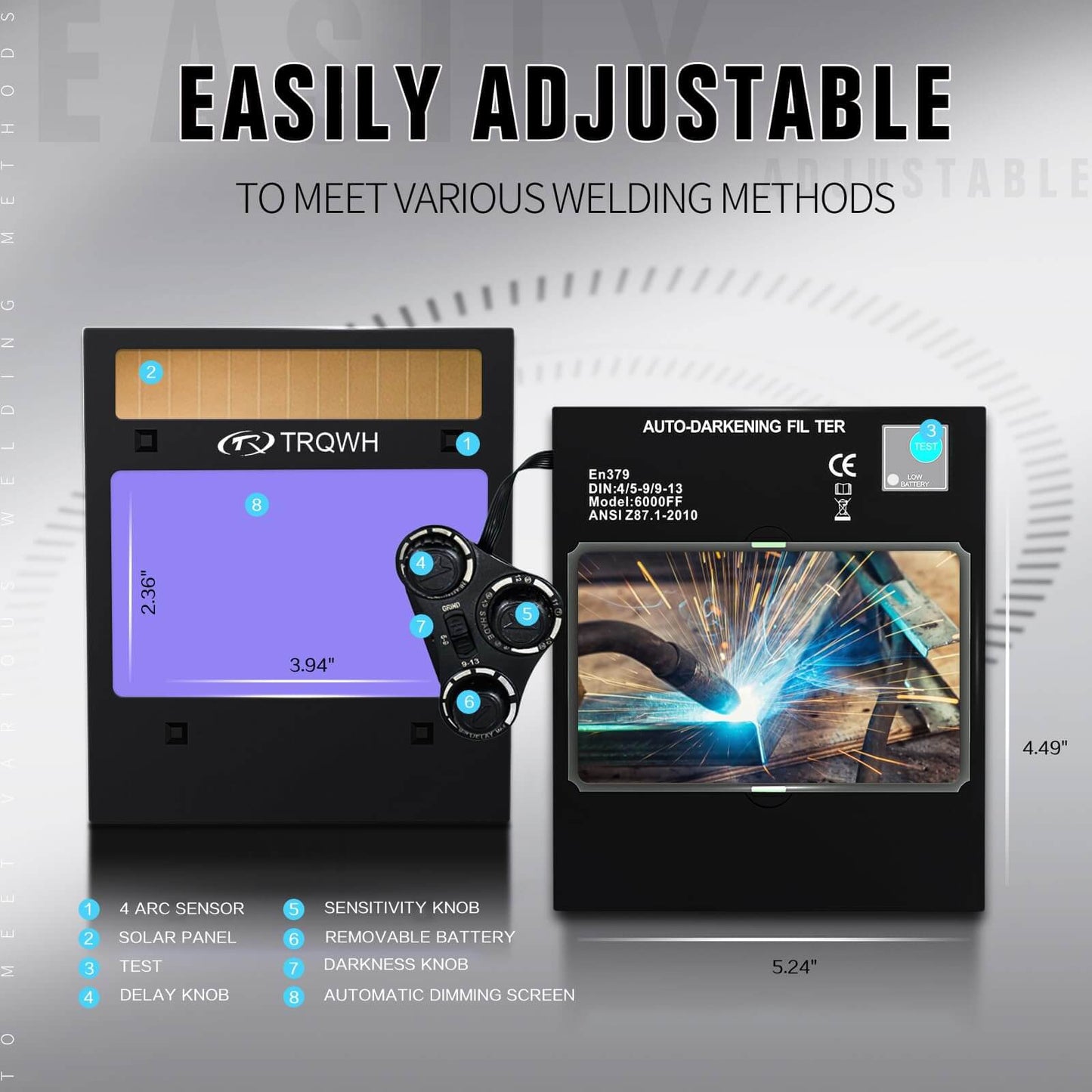 4.49x5.24in Auto Darkening Welding Lens