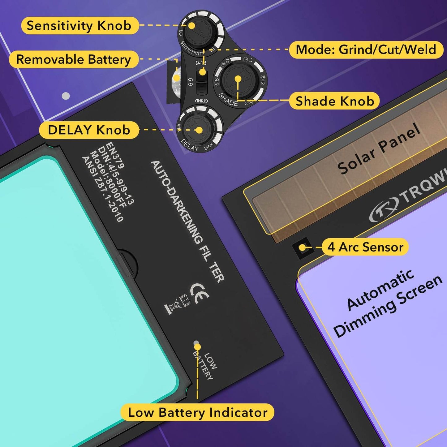 Large View Auto Darkening Welding Lens