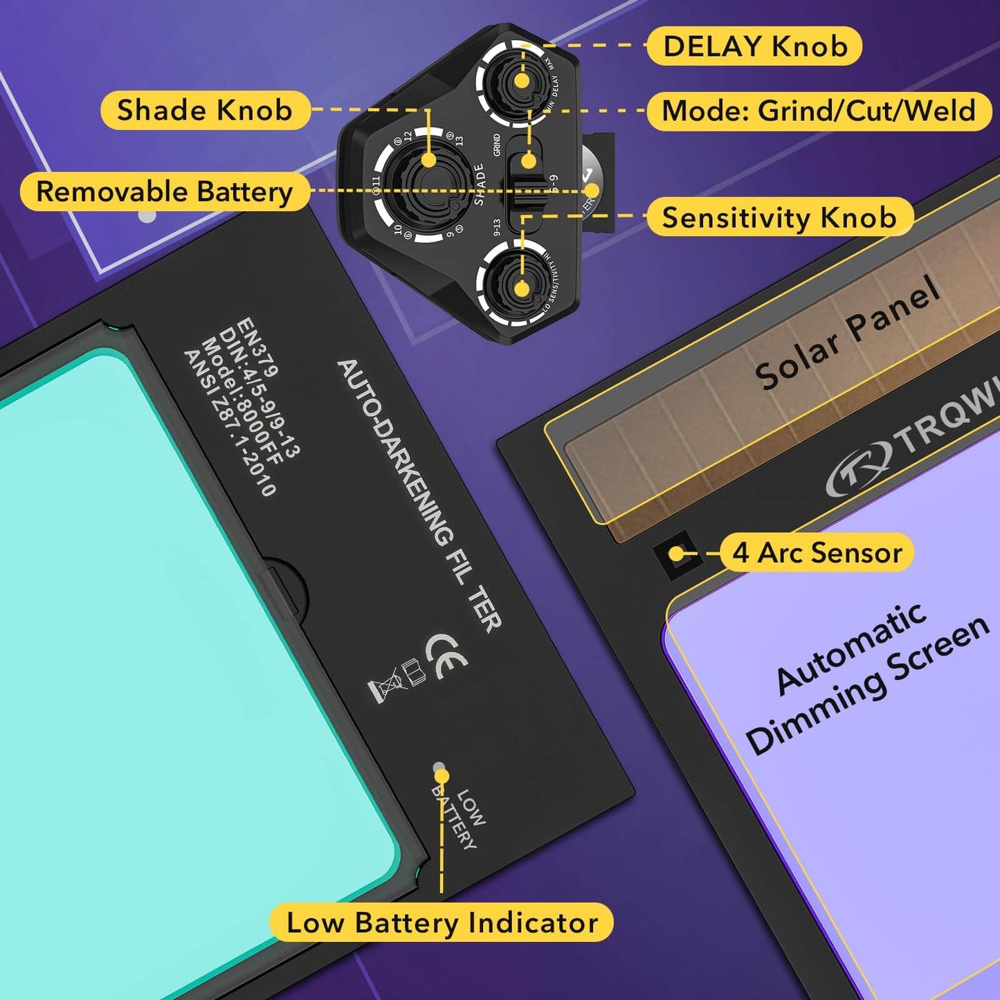 4.49 * 5.24in Large View Auto Darkening Welding Lens