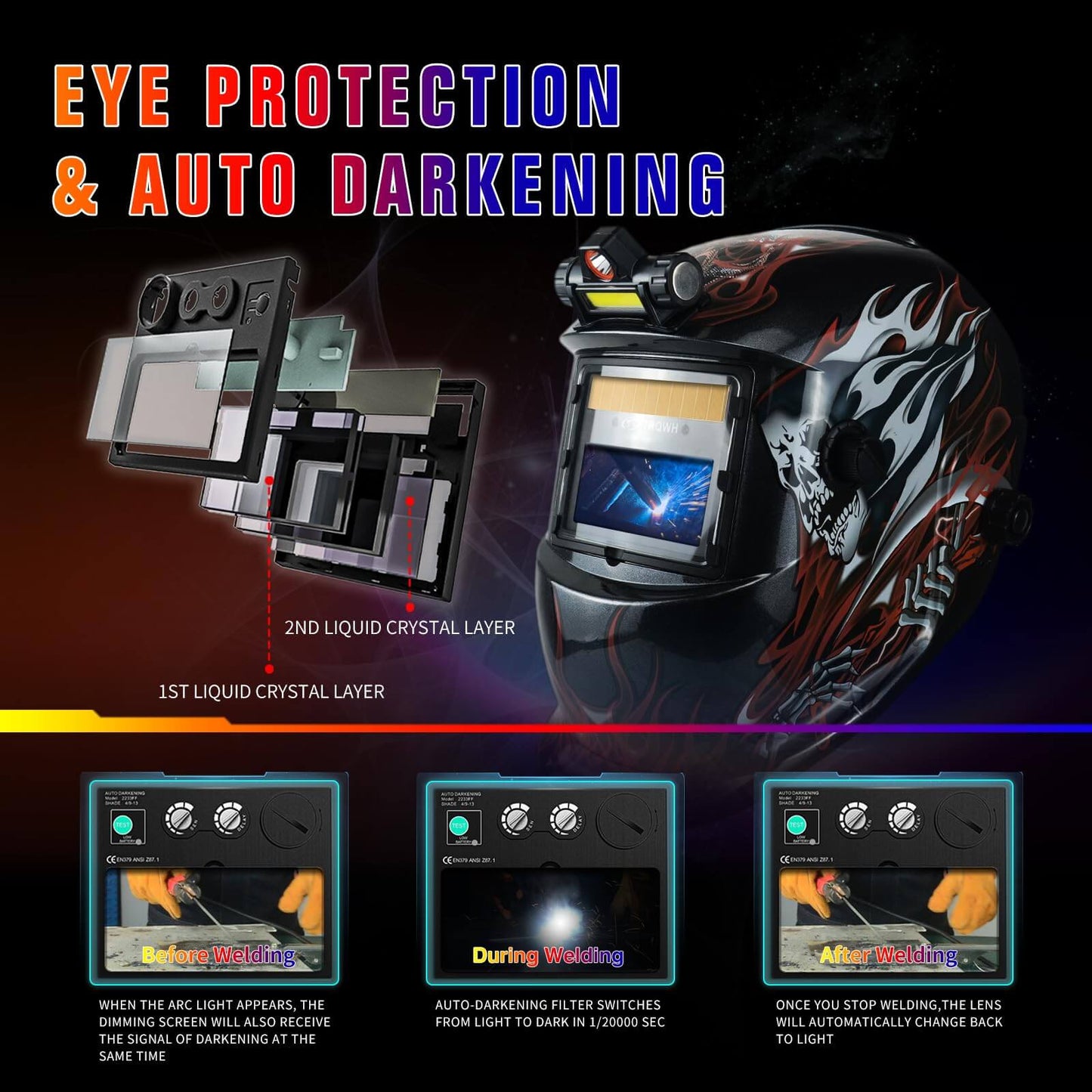 Flaming Skull Solar Powered True Color Welding Helmet