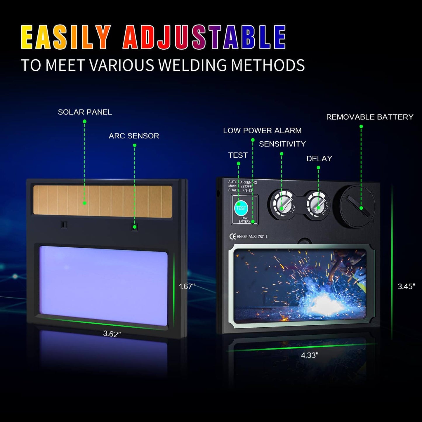 Auto Darkening Solar Powered Welding Helmet