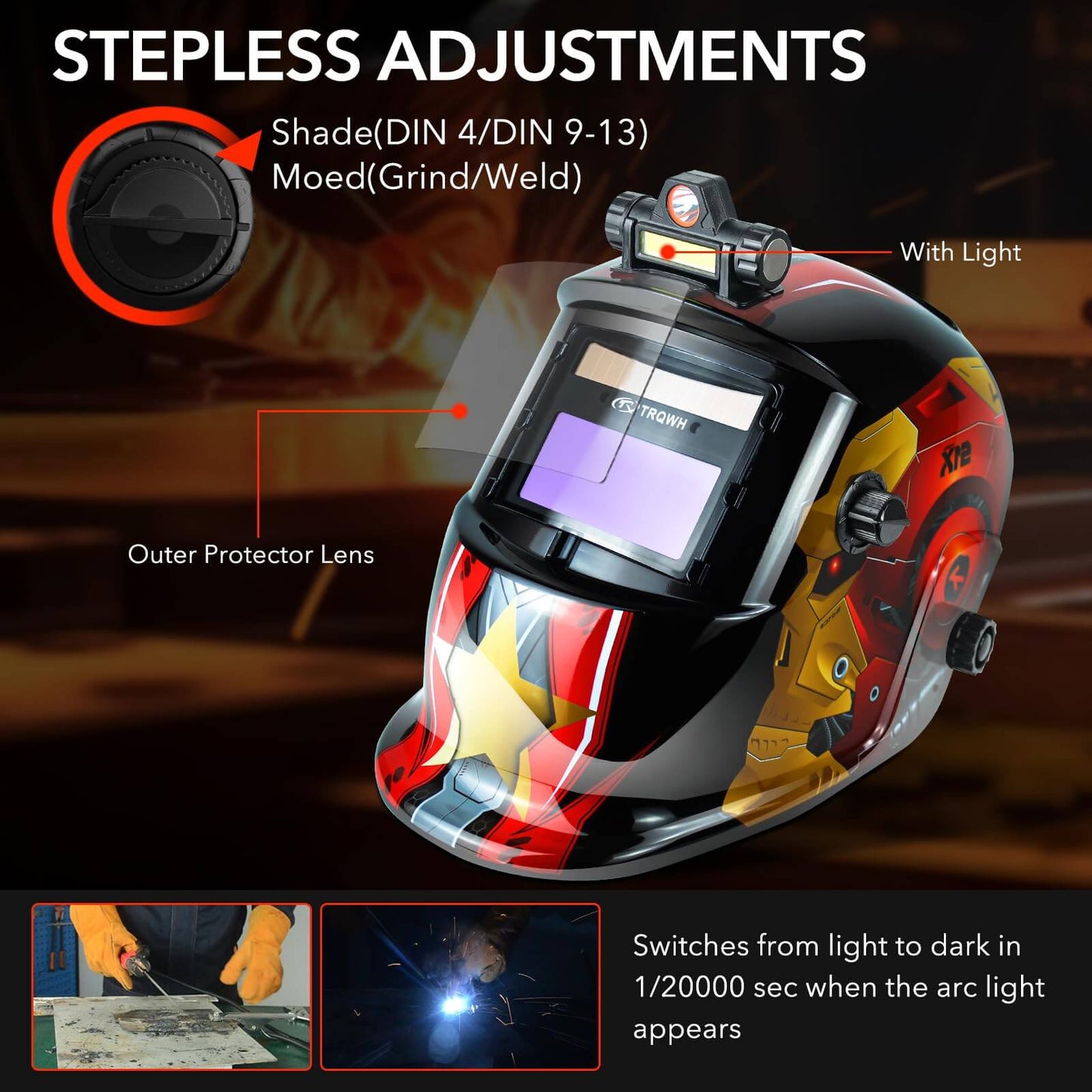 Auto Darkening Welding Helmets with LED Light