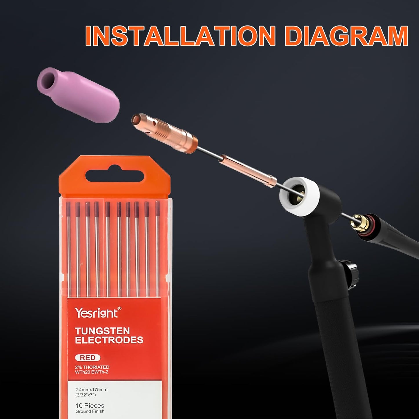 YesRight TIG Welding Tungsten Electrode 2% Thoriated Tig Welding Accessories for TIG Welding 1/16" x 7", 10-Pack