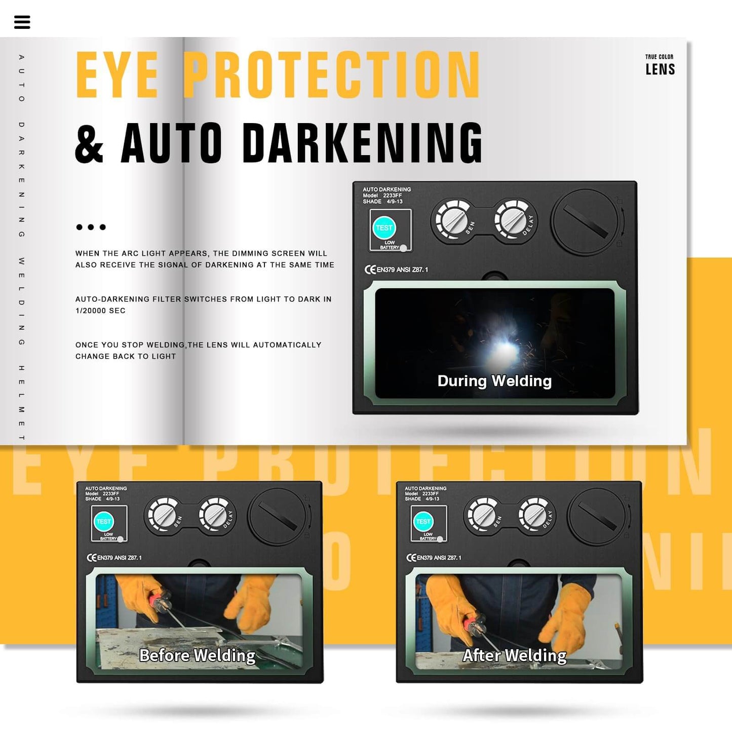 True Color Auto Darkening Welding Helmets