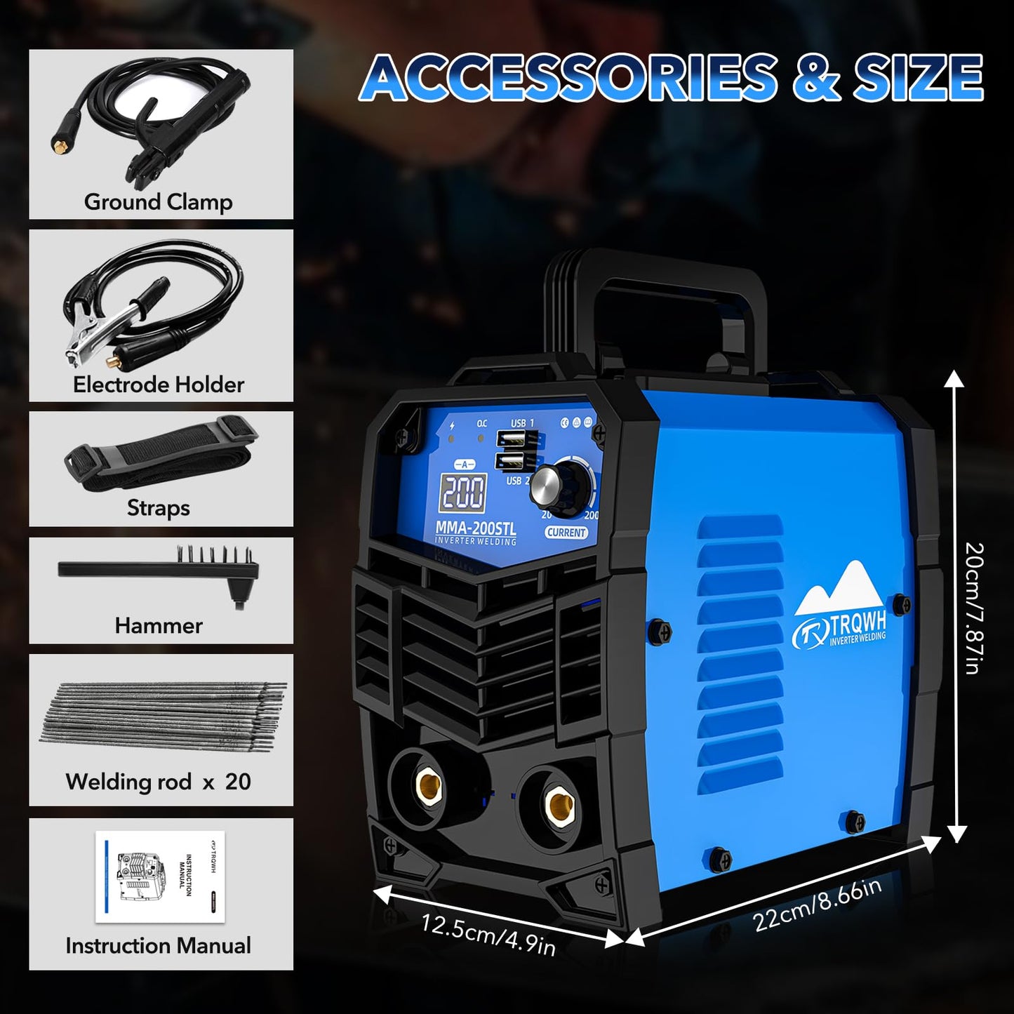 TRQWH Mini Welding Machine 110V 200A Stick Welder Machine Portable ARC Welder with IGBT Digital Display Hot Start for Beginners and Professionals Welder
