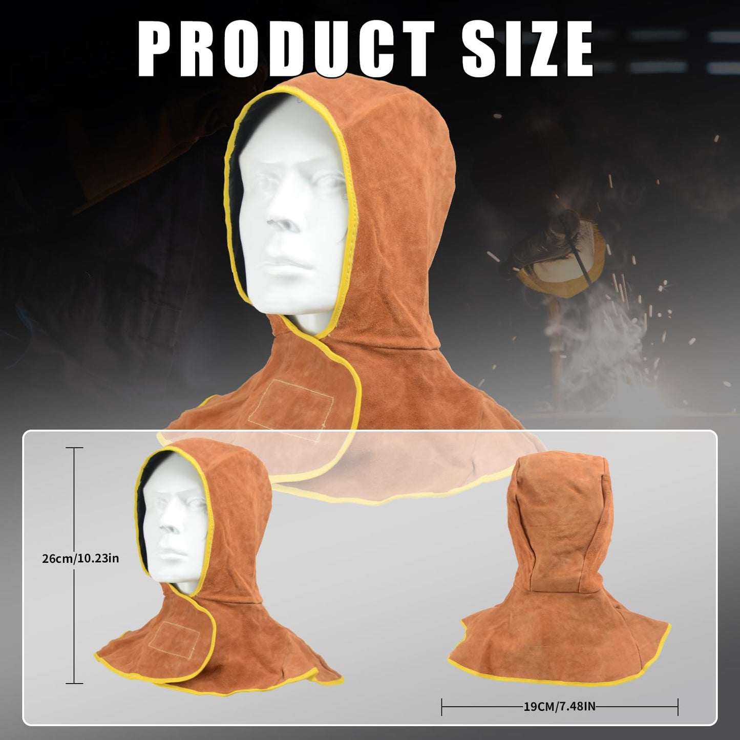 TRQWH Leather Welding Hood with Neck Shoulder Drape Protective Cover Flame Retardant Heat Resistant Welding Neck Protector