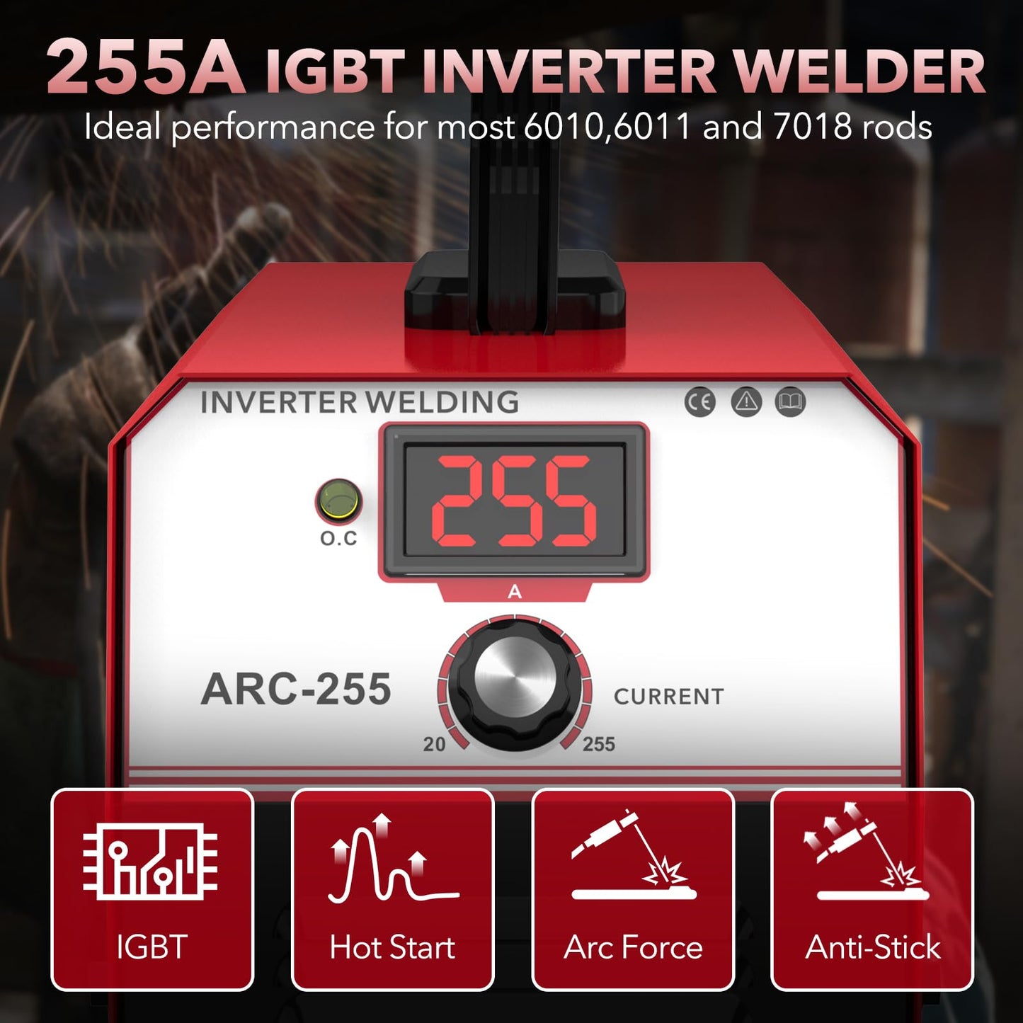 YesRight Stick Welder Machine 255A MMA Welding Machine 110V/220V Portable ARC Welder Machine with IGBT Digital Display Hot Start for Outdoor Repairs Farms Home DIY