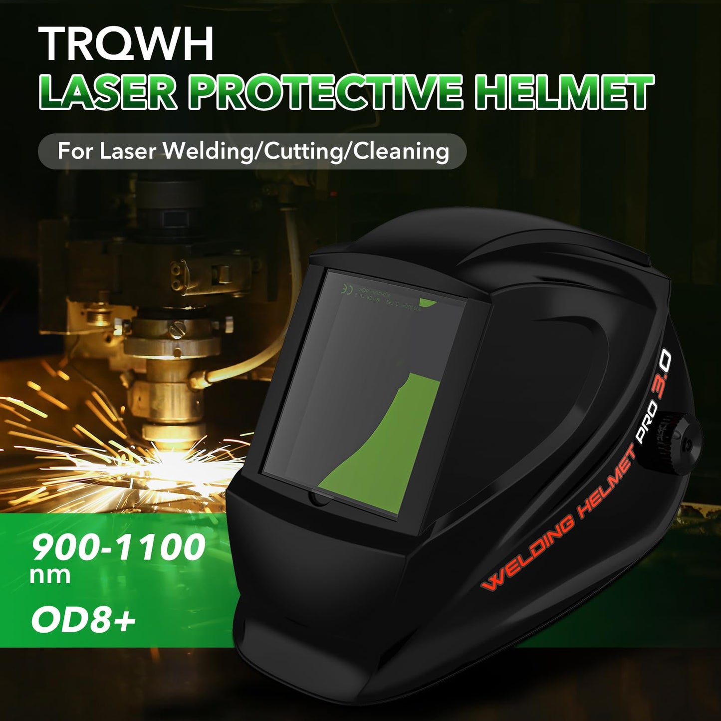 TRQWH Large Viewing Laser Welding Helmet OD8+ Laser Safety Protective Mask for Laser Welding/Laser Cutting/Laser Cleaning/Laser Marking