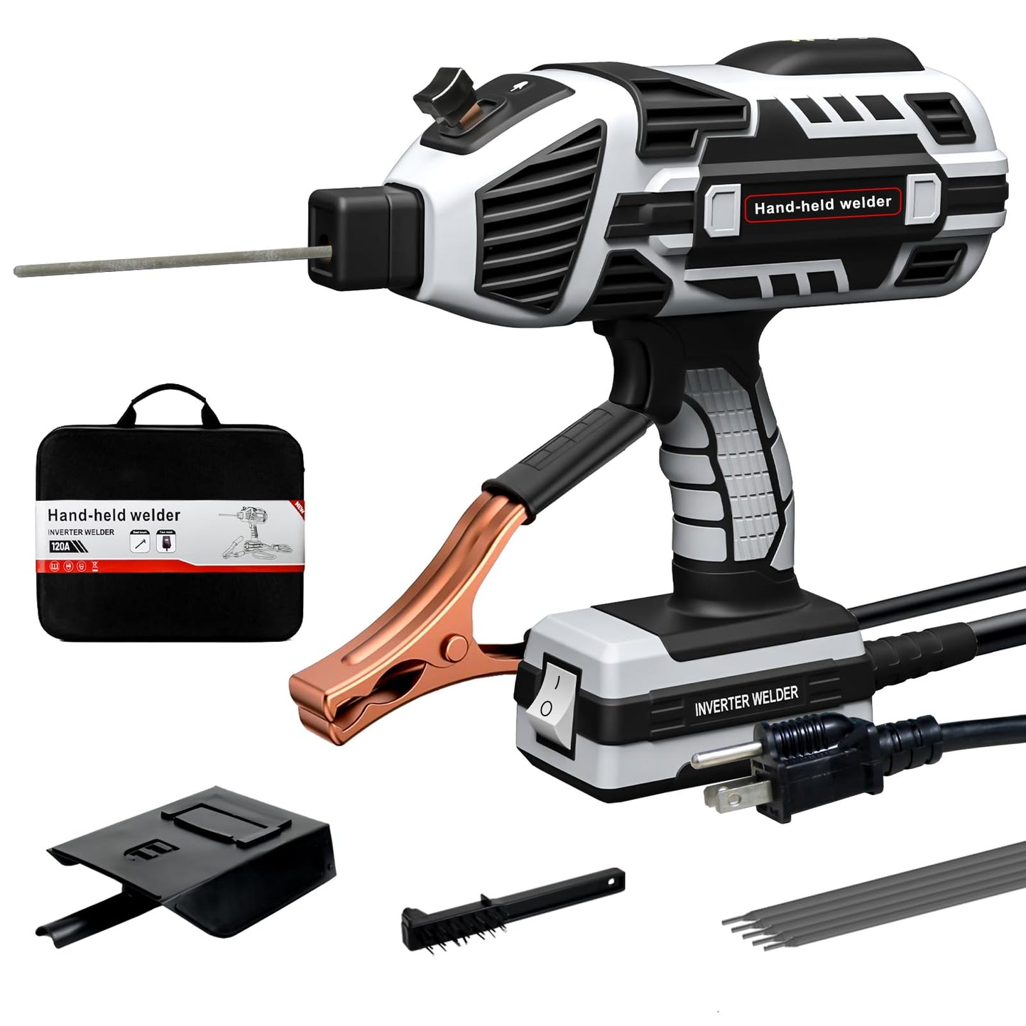 YesRight Welding Machine Handheld 110V 120Amp Portable ARC Welder Gun Hand Held Welder Machine with IGBT Inverter 5 Variable Current Adjustment for 1/16''-1/8'' Welding Rods