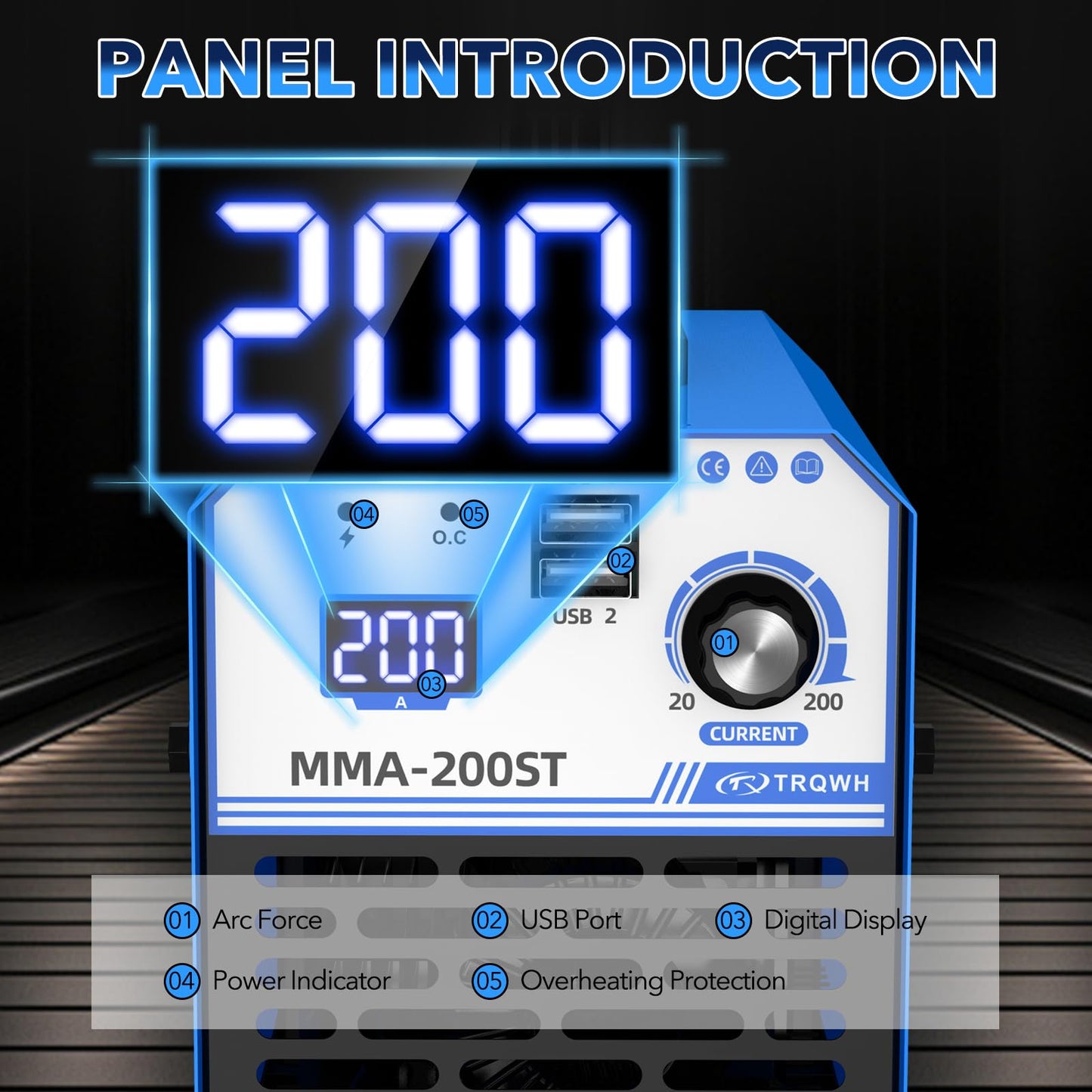 TRQWH 200A MMA Welding Machine 110V Stick Welder Machine Portable ARC Welder with IGBT Digital Display Hot Start for Beginners and Professionals Welder