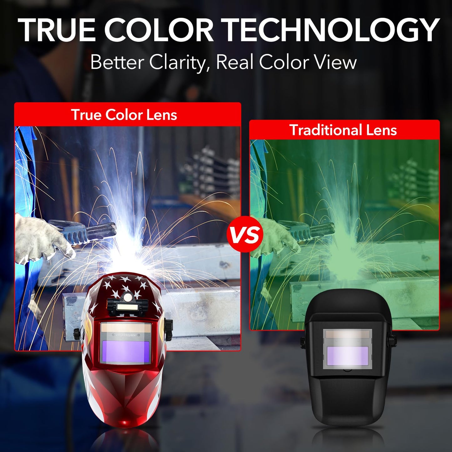 TRQWH Welding Hood Auto Darkening Welding Helmet with Light True Color 1/1/1/2 Top Optical Clarity Wide Shade 9-13 Welding Mask with Grinding Weld Helmet (KTS-JD14)
