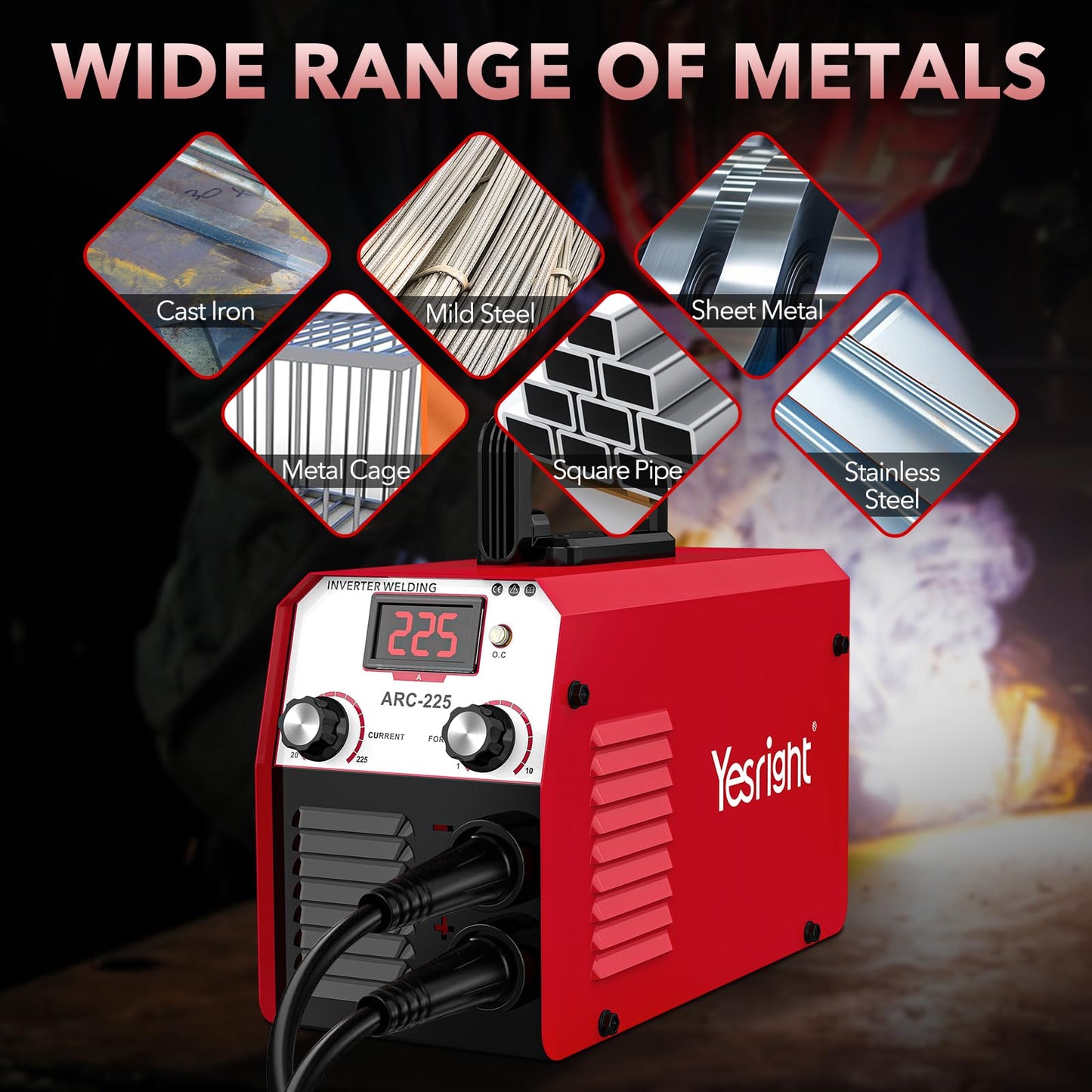 YesRight 225A Welding Machine 110V/220V Portable Stick Welder with Synergic Control, Small Welder Machine with Hot Start Arc force for Home DIY Handicrafts Maintenance