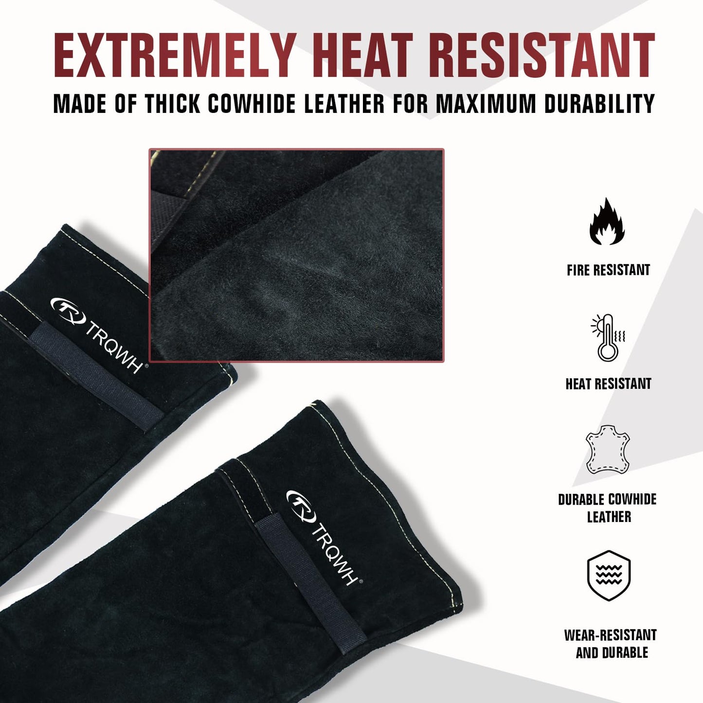 TRQWH Leather Welding Sleeves for Men and Women 18.5" Heat Flame Resistant Arm Protection for Welding Work Gardening Sleeves