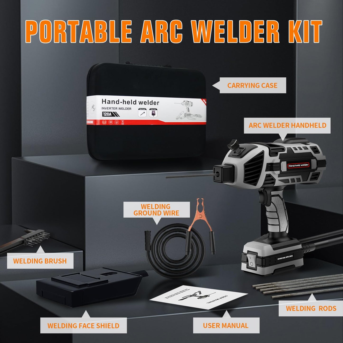 TRQWH Hand Held Welder Gun IGBT Inverter Welding Machine 110V ARC Portable Welder Handheld Welding Gun 5 Variable Current Adjustment Stick Welder, Fit for 1/16"-1/8" Welding Rods (Grey)