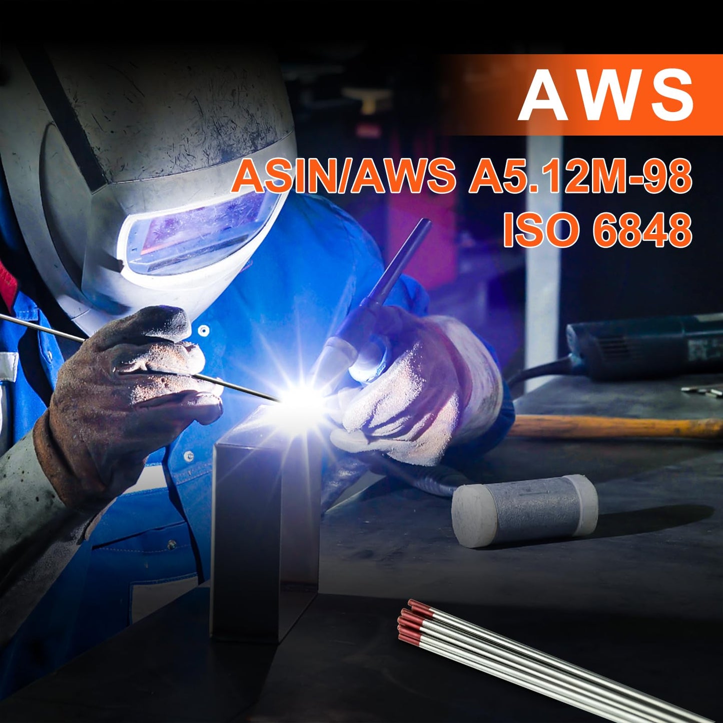 YesRight TIG Welding Tungsten Electrode 2% Thoriated Tig Welding Accessories for TIG Welding 1/16" x 7", 10-Pack