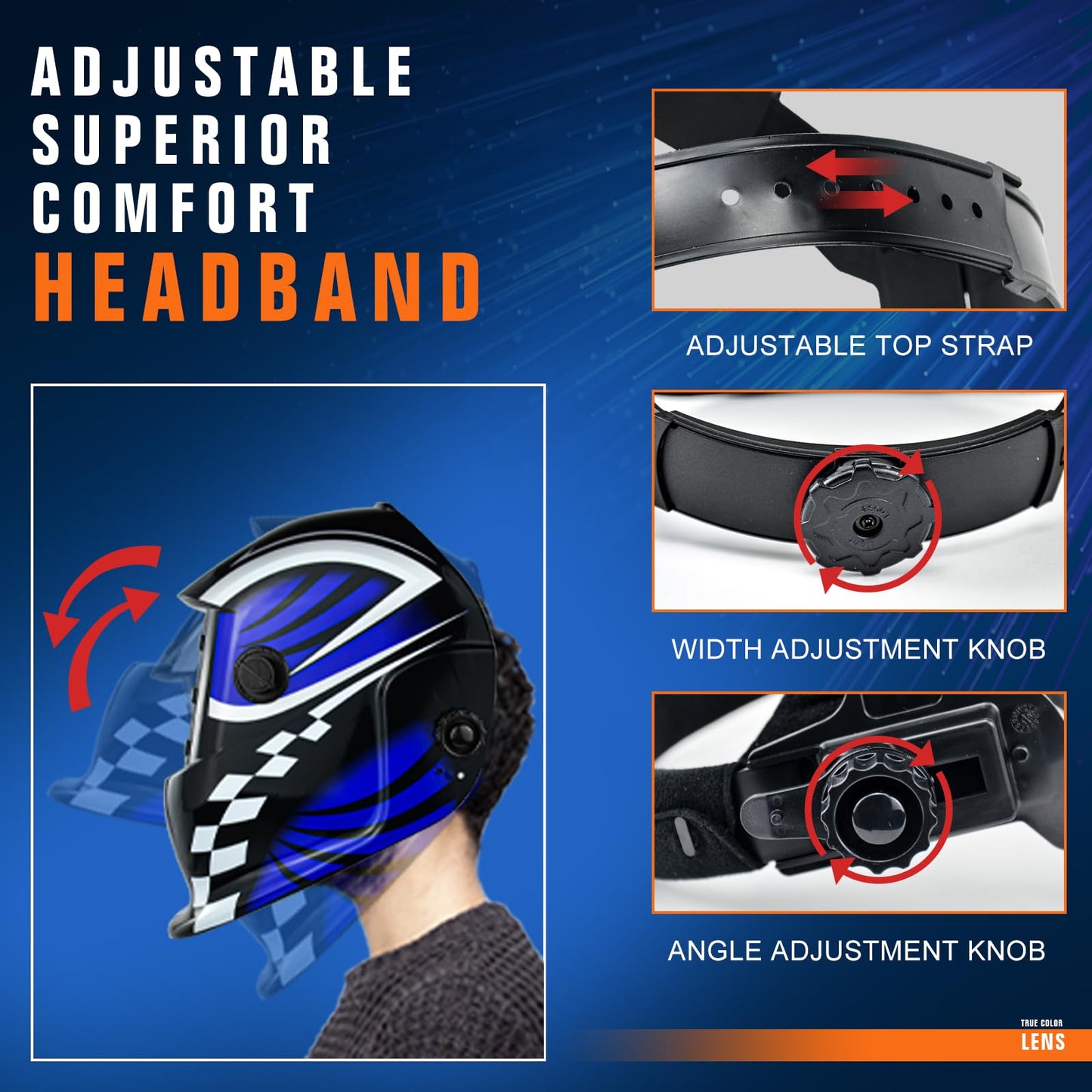 TRQWH Welding Hood Auto Darkening Welding Helmet with Light True Color 1/1/1/2 Top Optical Clarity Wide Shade 9-13 Welding Mask with Grinding Weld Helmet (TRQ-HD01)