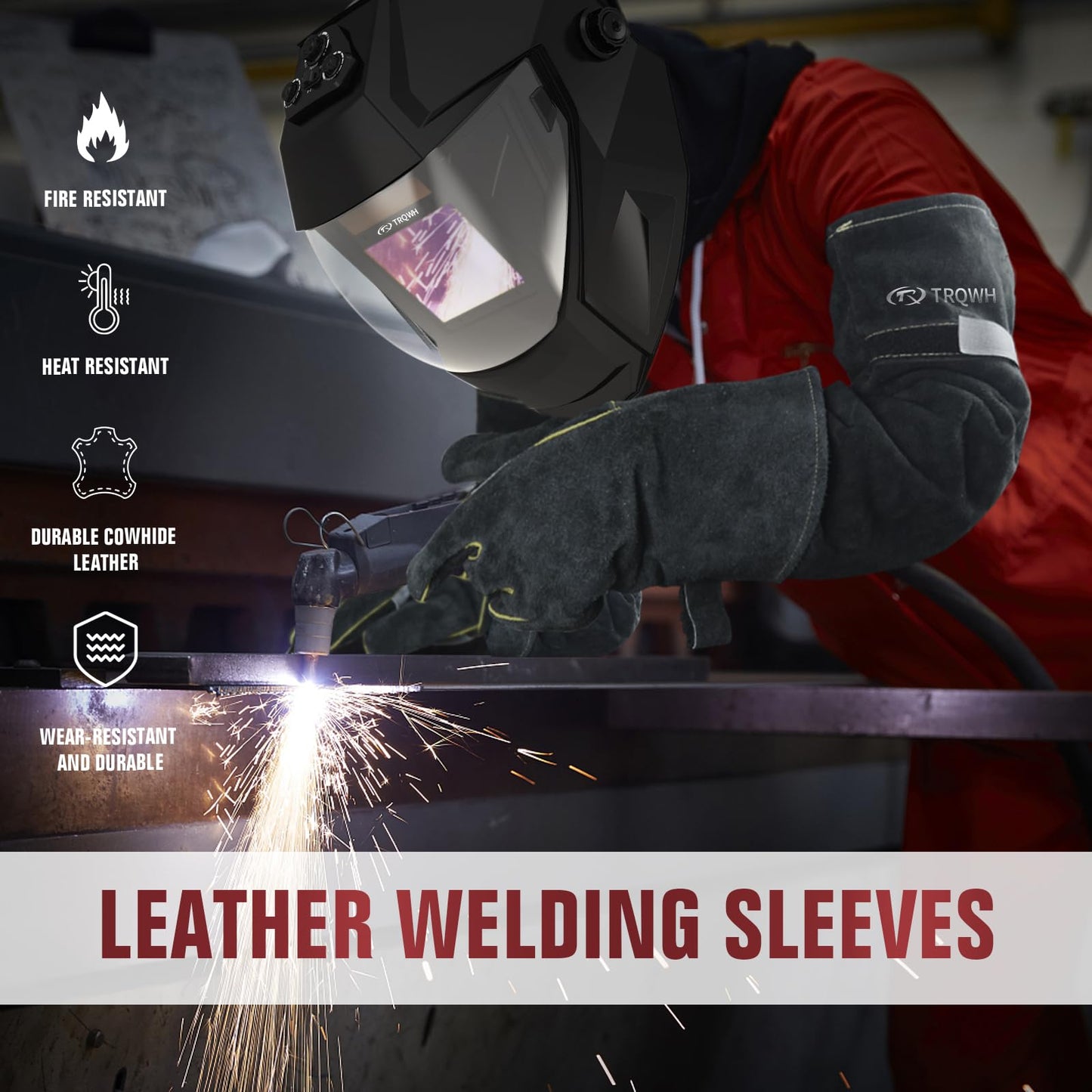 TRQWH Leather Welding Sleeves for Men and Women 18.5" Heat Flame Resistant Arm Protection for Welding Work Gardening Sleeves
