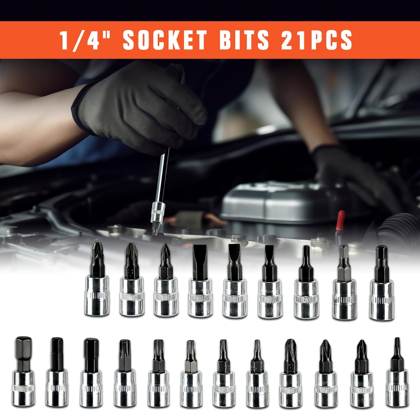 YesRight 53 Pieces Socket Wrench Set Drive Socket Set with 1/4 Inch Ratcheting Wrench Plastic Toolbox Storage Case for Automotive Repair And Home Use