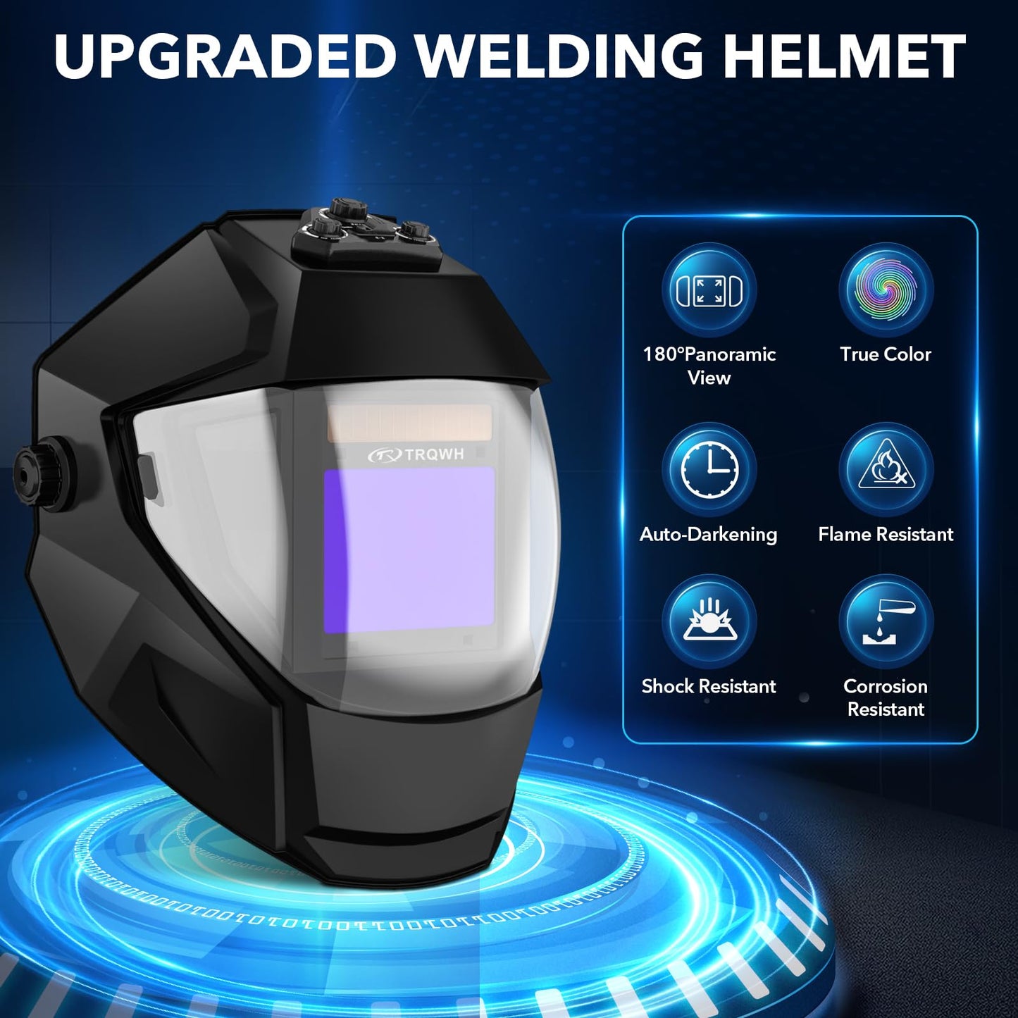 TRQWH Panoramic View Welding Helmet Auto Darkening Welding Hood True Color 4 Arc Sensor Welding Mask Large Viewing 3.94" x 3.15" Wide Shade 4/5-9/9-13 Weld Helmet for TIG MIG ARC Weld (TRQ-QJK01)