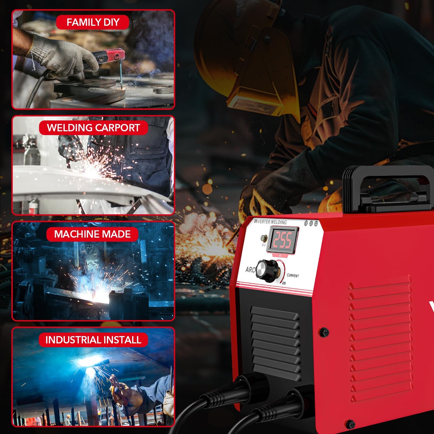 YesRight Stick Welder Machine 255A MMA Welding Machine 110V/220V Portable ARC Welder Machine with IGBT Digital Display Hot Start for Outdoor Repairs Farms Home DIY