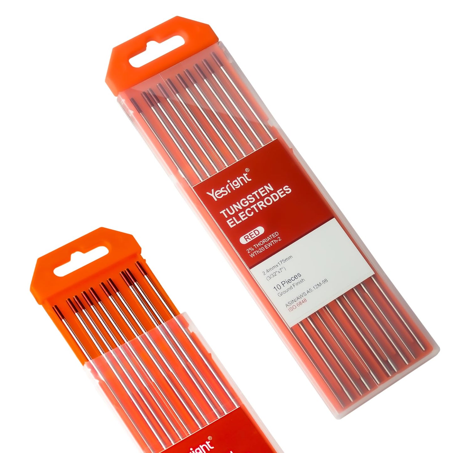YesRight TIG Tungsten 2% Thoriated Welding Tungsten Electrodes, Tig Welding Accessories for TIG Welding 3/32" x 7", 10-Pack