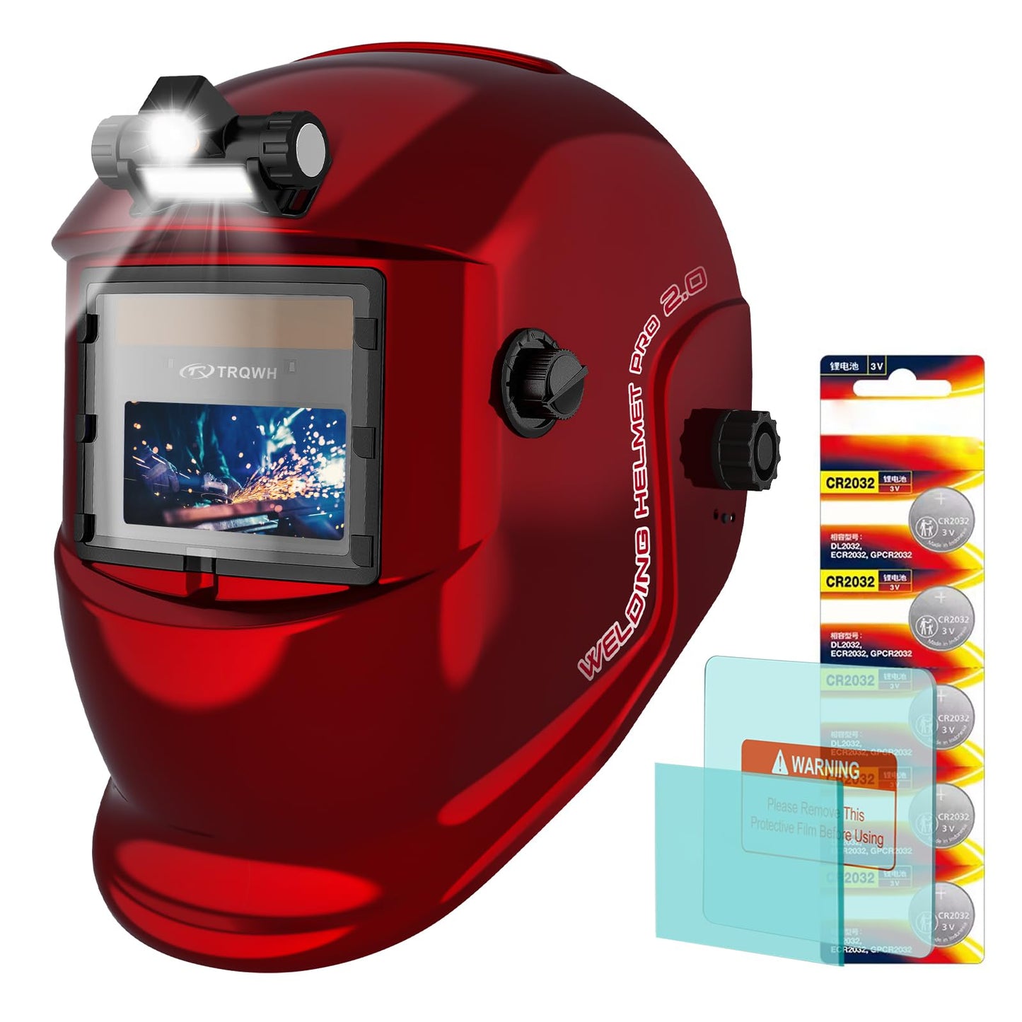 TRQWH Welding Helmet with Light True Color Auto Darkening Welding Helmets for Men Solar Powered Welding Hood with 2 Arc Sensor Wide Shade 4/9-13 for TIG MIG ARC Cool Welder Mask (TRQ-HS03)