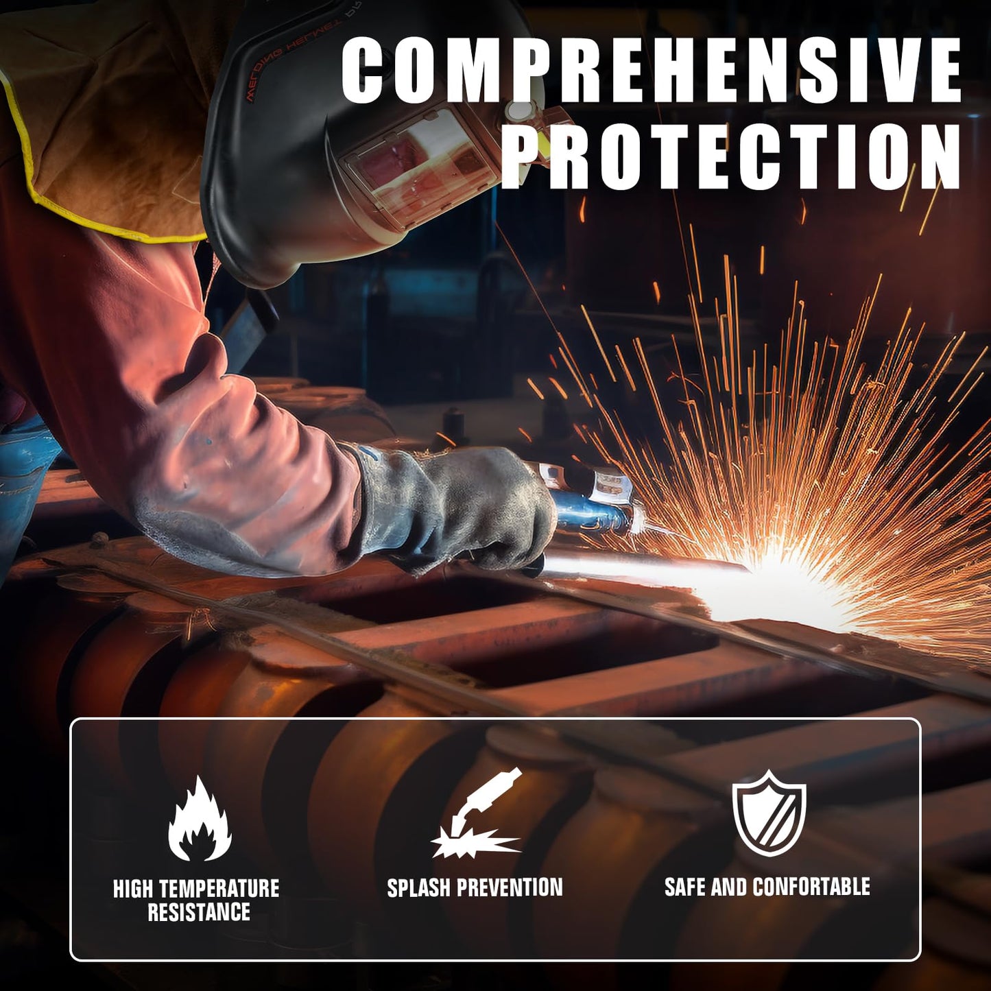 TRQWH Leather Welding Hood with Neck Shoulder Drape Protective Cover Flame Retardant Heat Resistant Welding Neck Protector