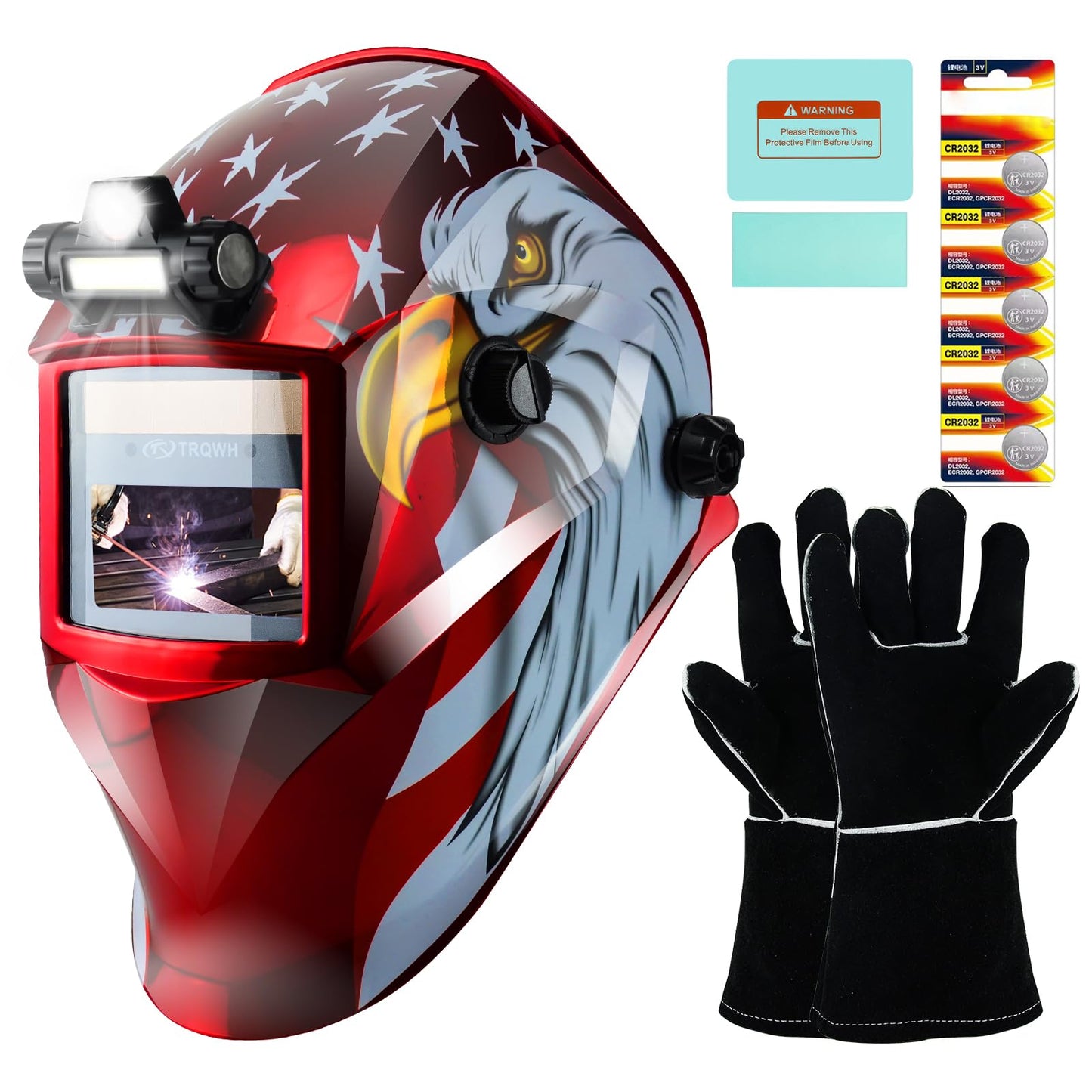 TRQWH Welding Hood Auto Darkening Welding Helmet with Light True Color 1/1/1/2 Top Optical Clarity Wide Shade 9-13 Welding Mask with Grinding Weld Helmet (KTS-JD14)