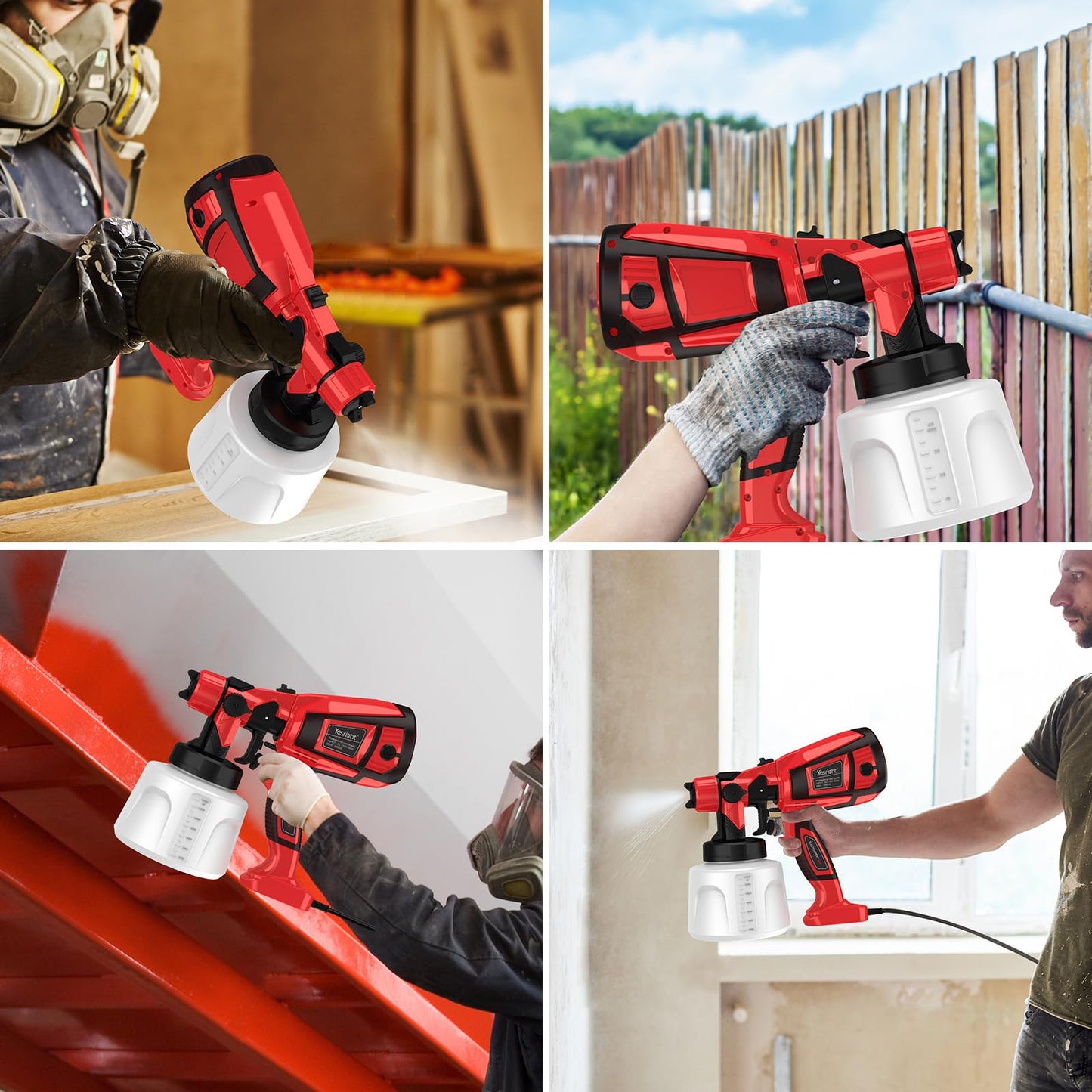YesRight 1000W Paint Sprayer for House Painting 32000RPM Spray Paint Gun with Adjustable 3 Patterns, 1400ml High Capacity Electric Spray Gun with 6 Nozzles Goggles for Fence Furniture Cabinets Home