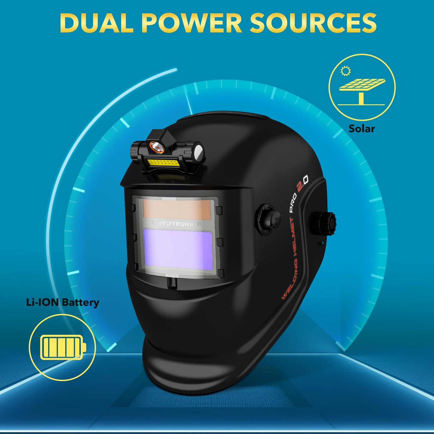 TRQWH Welding Helmet with Light True Color Auto Darkening Welding Helmets for Men Solar Powered Welding Hood with 2 Arc Sensor Wide Shade 4/9-13 for TIG MIG ARC Cool Welder Mask (TRQ-HS01)