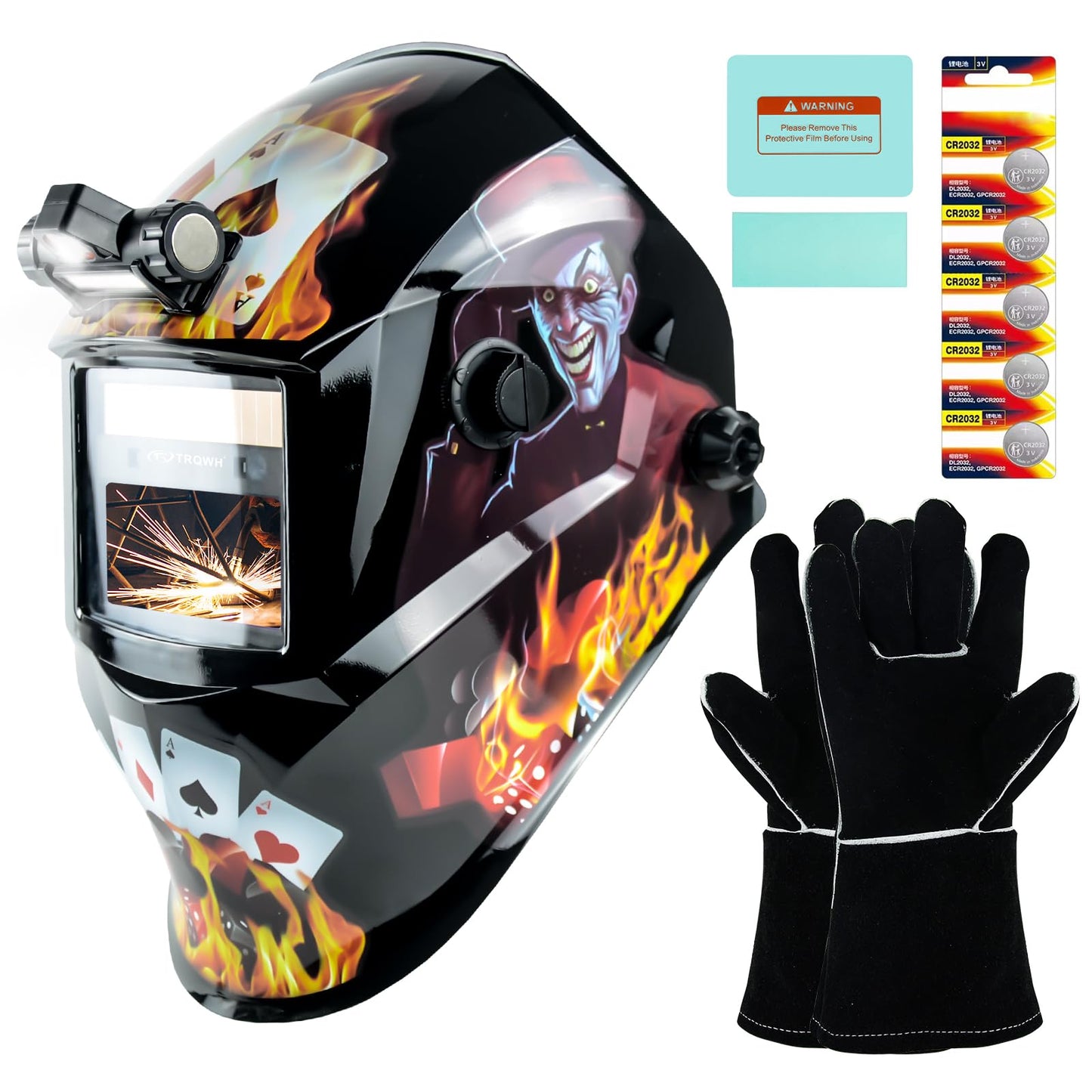 TRQWH Welding Helmet Auto Darkening Welding Hood with Light True Color 1/1/1/2 Top Optical Clarity Wide Shade 9-13 Welder Helmet Welding Mask with Grinding (KTS-JD10)