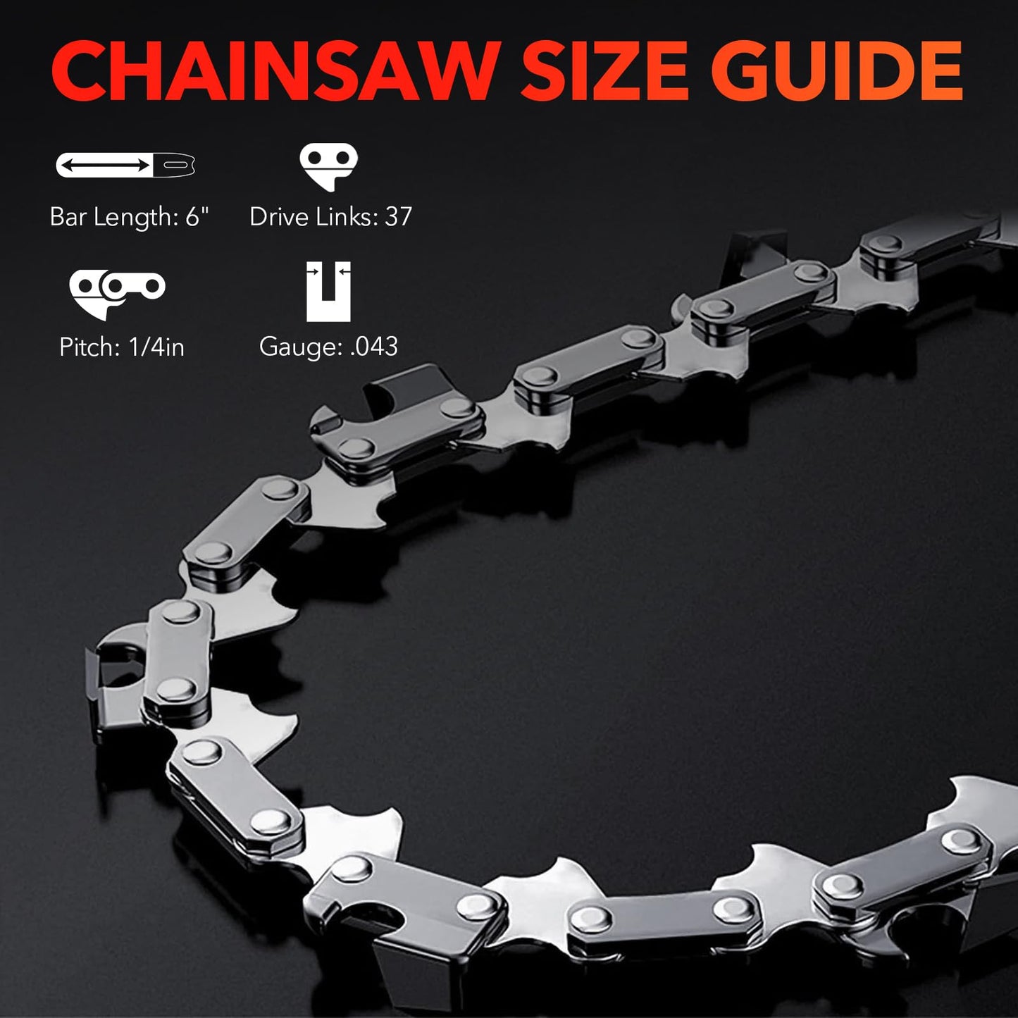 YesRight 6 Inch Chainsaw Chain Replacement Chains for 6 ” Cordless Portable Electric Battery Handheld Chainsaw Carbon Steel Saw Chains for Pruning Shears and Wood Cutting-37 Drive Links