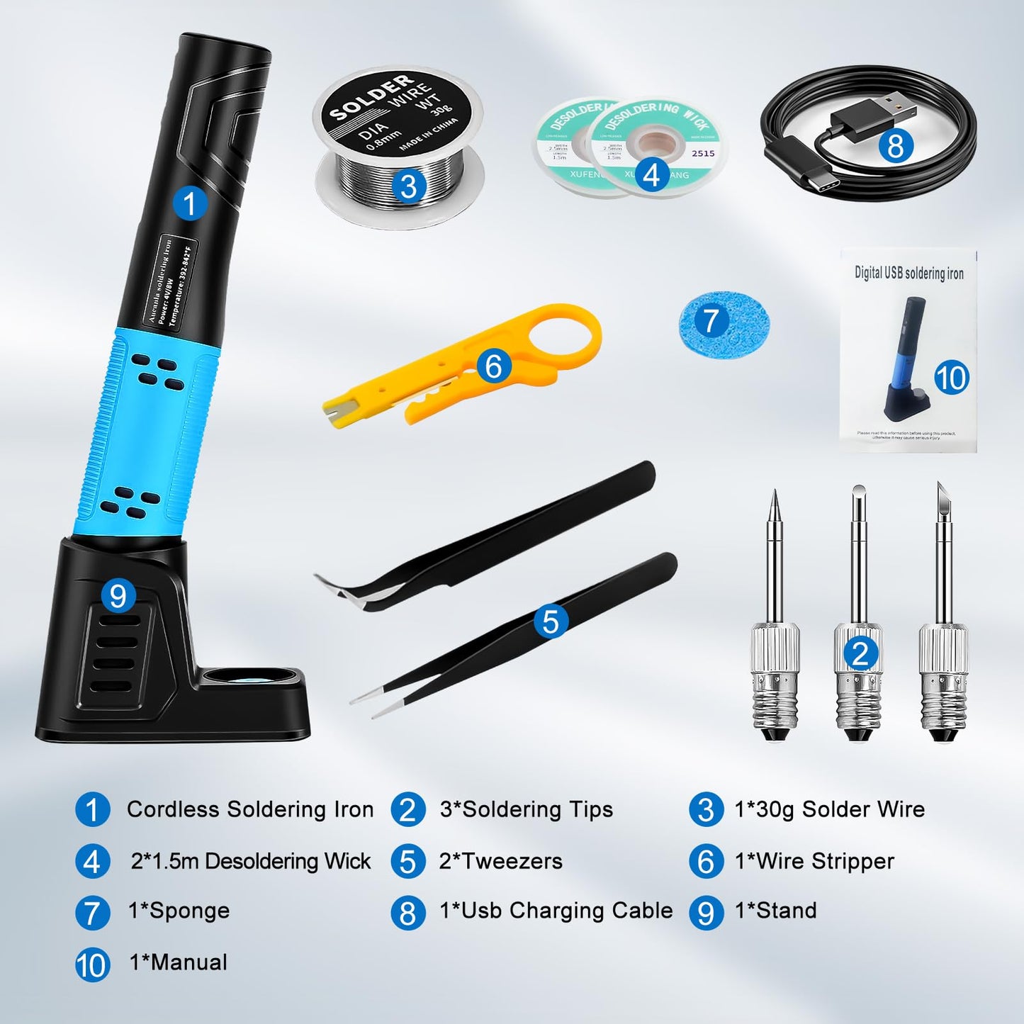 YesRight Soldering Iron Kit, Portable Soldering Gun with LED Digital Display, 392-842°F Adjustable Temperature Cordless Soldering Iron Pen Tool with 3 Soldering Tips for Precision Repair DIY