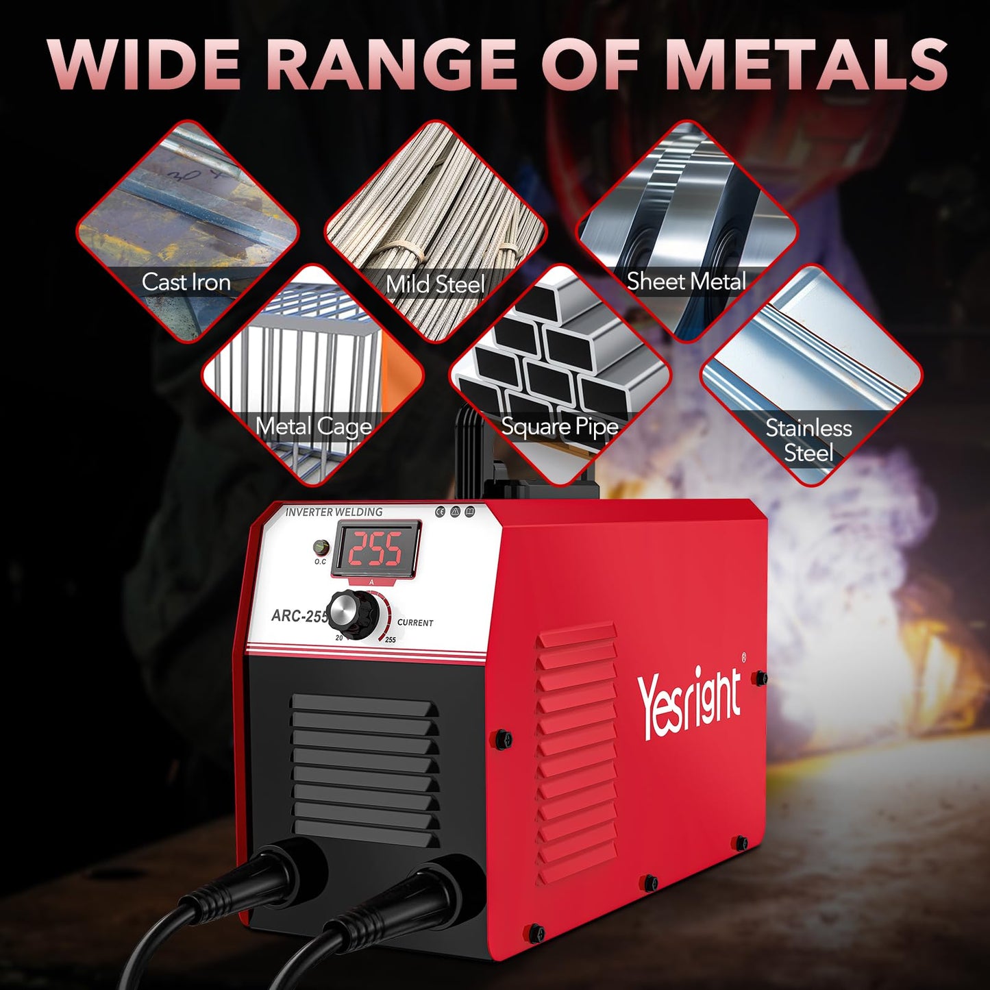 YesRight Stick Welder Machine 255A MMA Welding Machine 110V/220V Portable ARC Welder Machine with IGBT Digital Display Hot Start for Outdoor Repairs Farms Home DIY