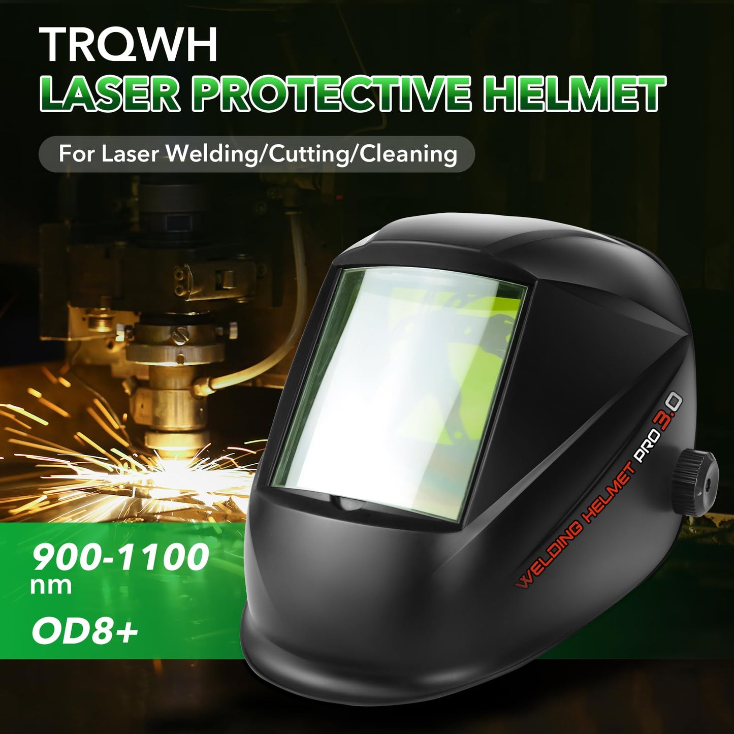 TRQWH Large Viewing Laser Welding Helmet OD8+ Laser Safety Protective Mask for Laser Welding/Laser Cutting/Laser Cleaning/Laser Marking