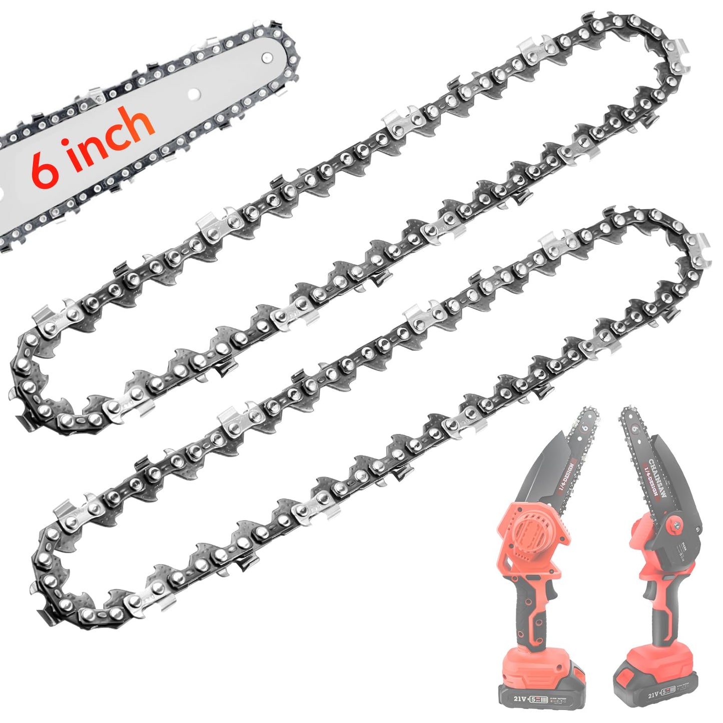 YesRight 6 Inch Chainsaw Chain Replacement Chains for 6 ” Cordless Portable Electric Battery Handheld Chainsaw Carbon Steel Saw Chains for Pruning Shears and Wood Cutting-37 Drive Links