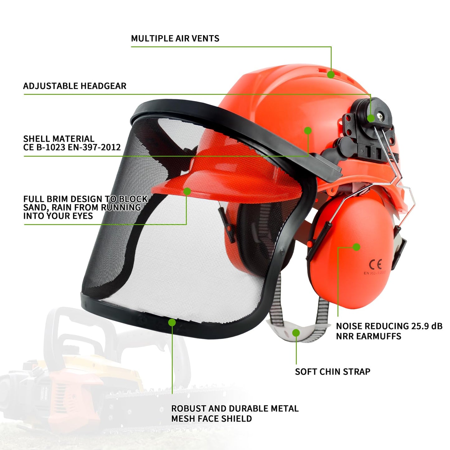 YesRight Chainsaw Helmet with Face and Ear Muffs, Forestry Safety Helmet for Mowing, Trimming, Yard Work, Landscaping, Construction and Weed Whacking