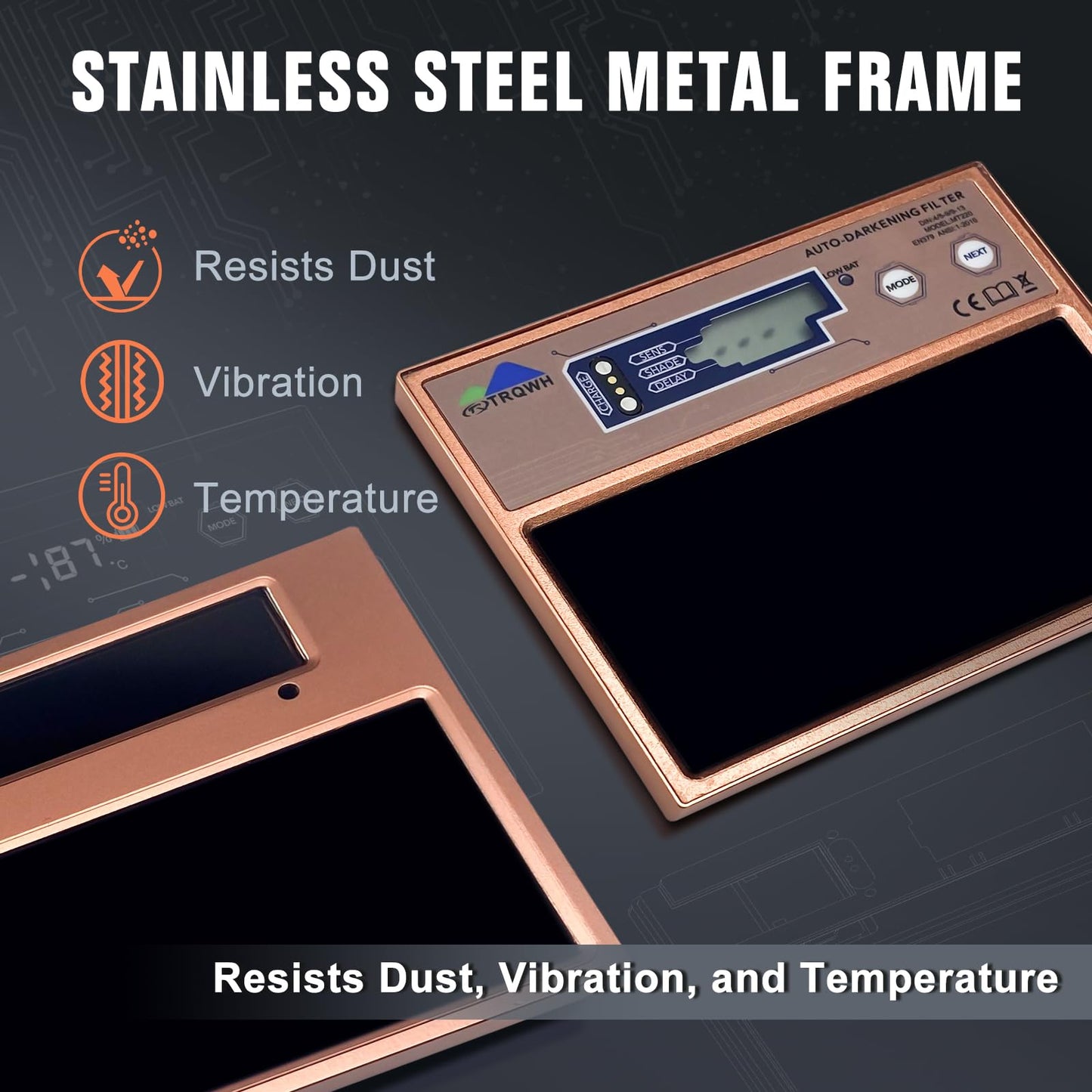 TRQWH Metal Welding Lens 4.33x3.54in Auto Darkening True Color Technology Digital Display Welding Helmet Lens Adjustable Shade Range 4/5-13 HD Automatic Welding Lens for Welding Hood Parts, Orange