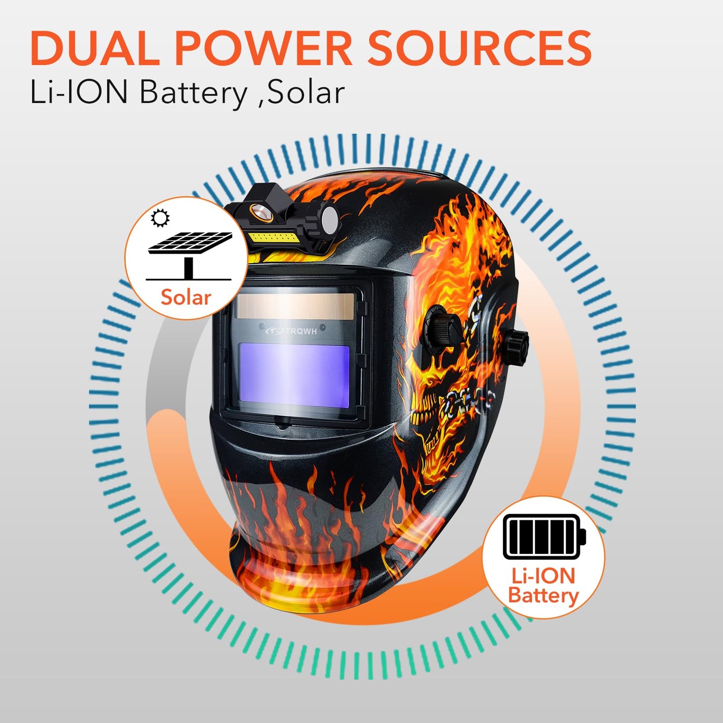 TRQWH Welding Helmet with Light True Color Auto Darkening Welding Helmets for Men Solar Powered Welding Hood with 2 Arc Sensor Wide Shade 4/9-13 for TIG MIG ARC Cool Welder Mask (TRQ-HD0701)