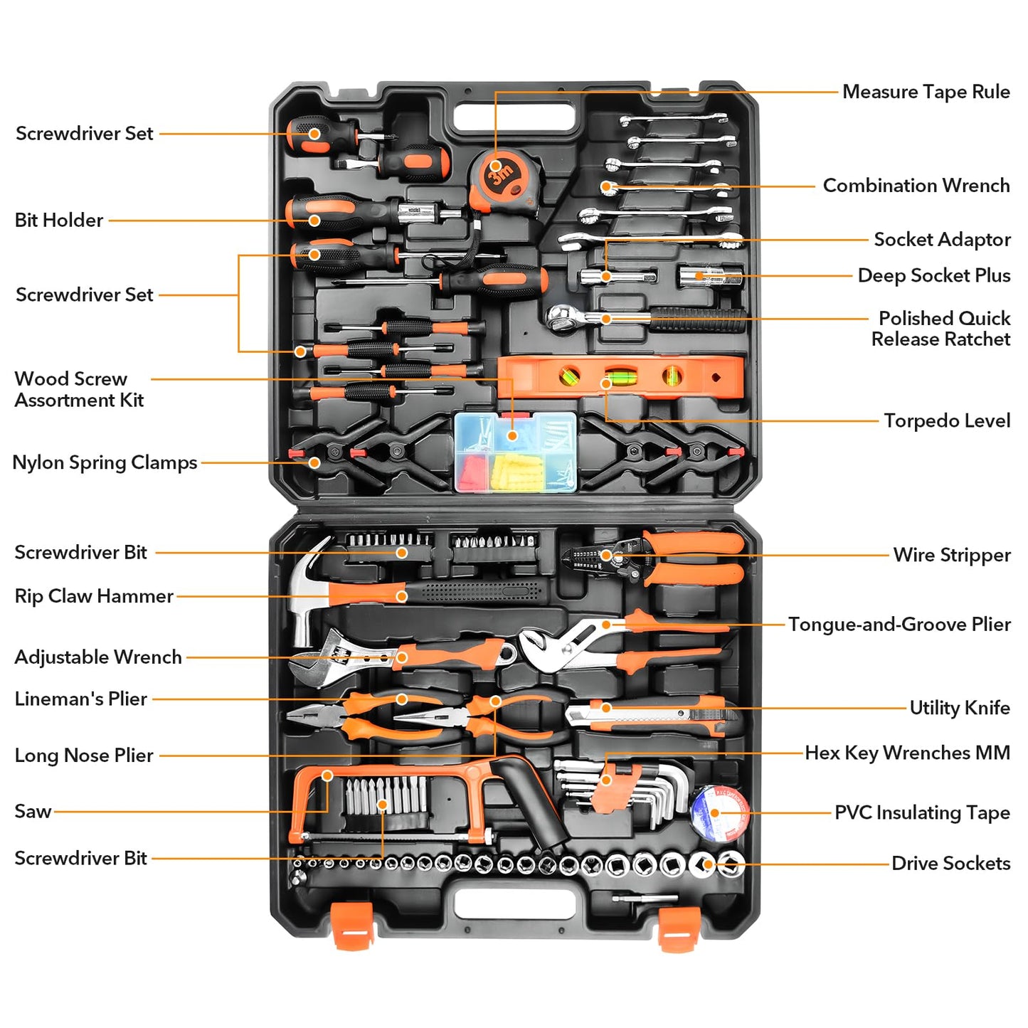 YesRight 157 Piece Tool Set General Household Hand Tool Kit for Men Women Home DIY Hand Tool Kits Auto Repair Tool Box with Plastic Toolbox Storage Case for Garden Office House Repair