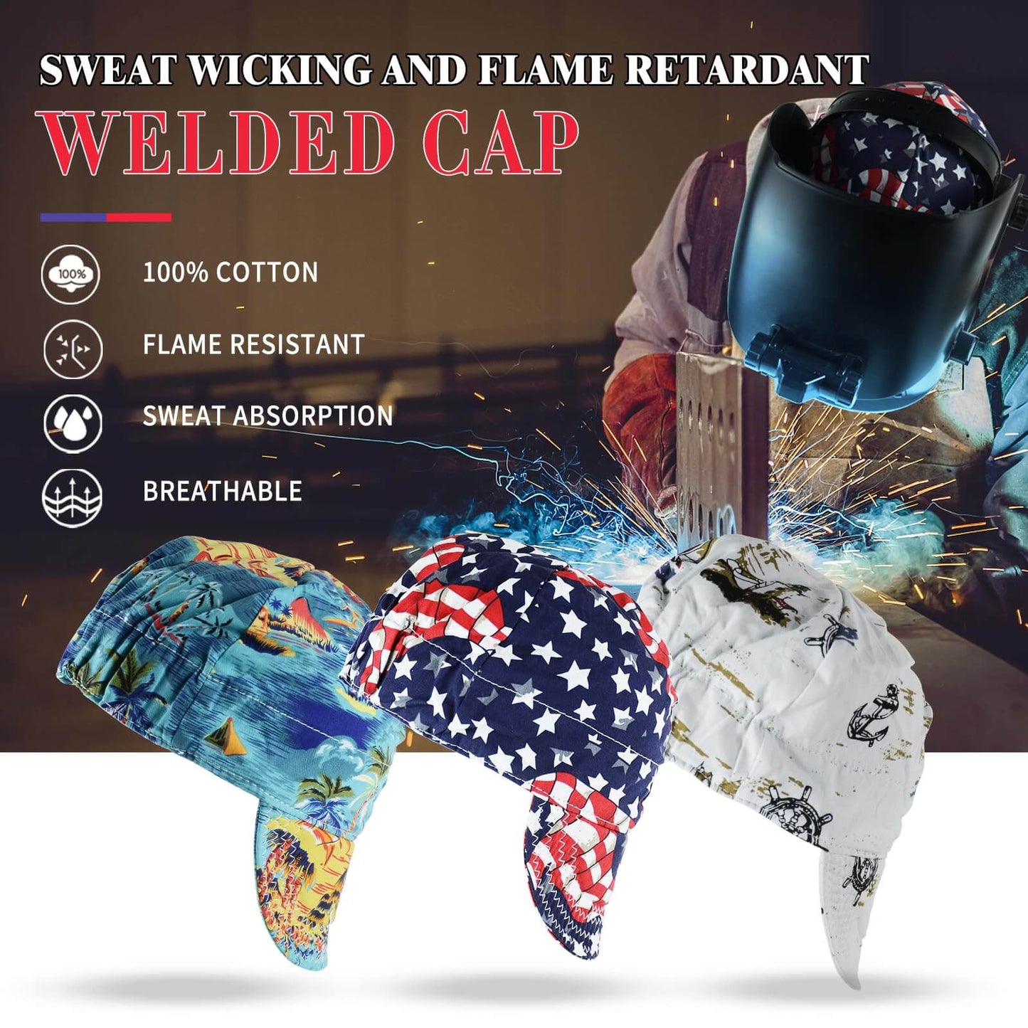 Auto Darkening Welding Helmets with Light & 3 Pcs Welding Caps