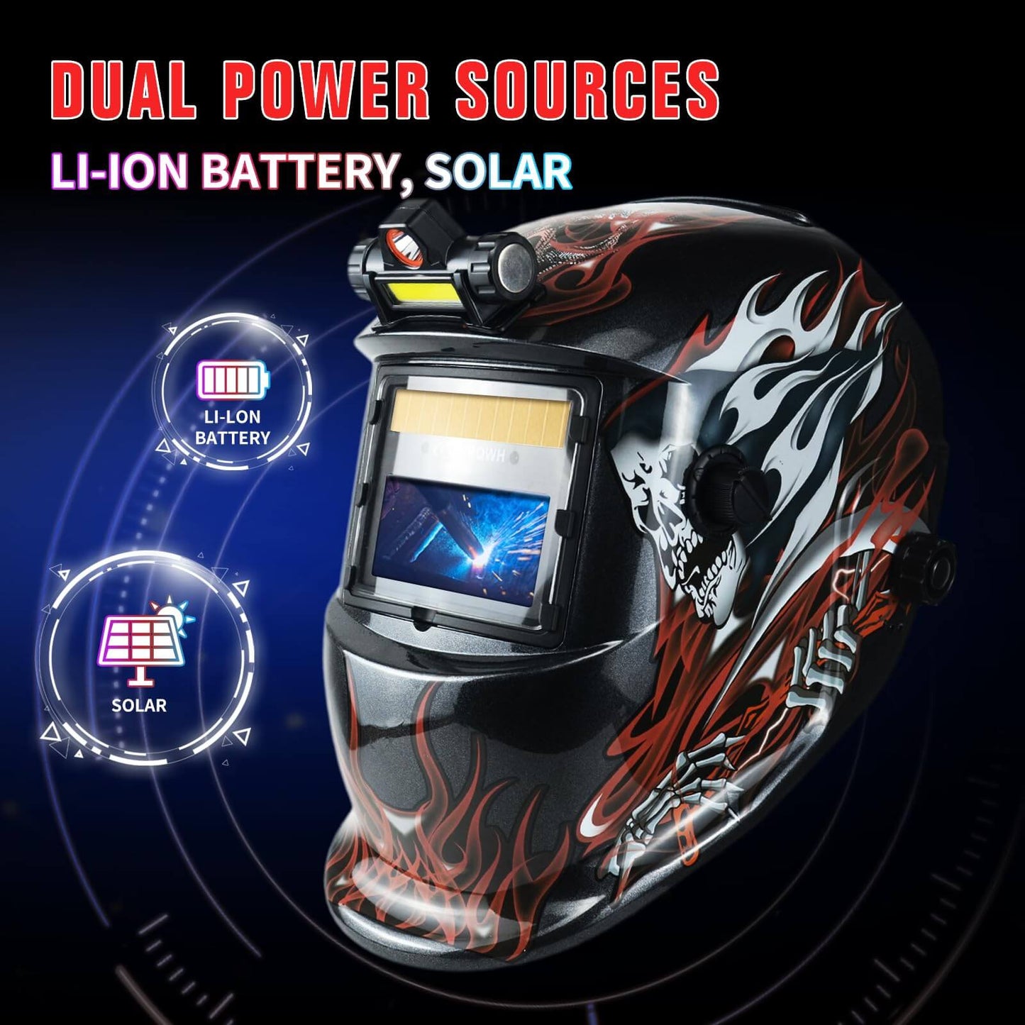 Flaming Skull Solar Powered True Color Welding Helmet