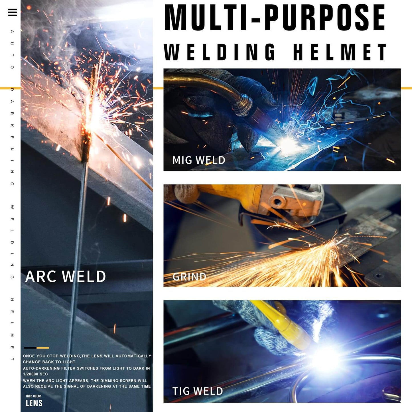 True Color Auto Darkening Welding Helmets