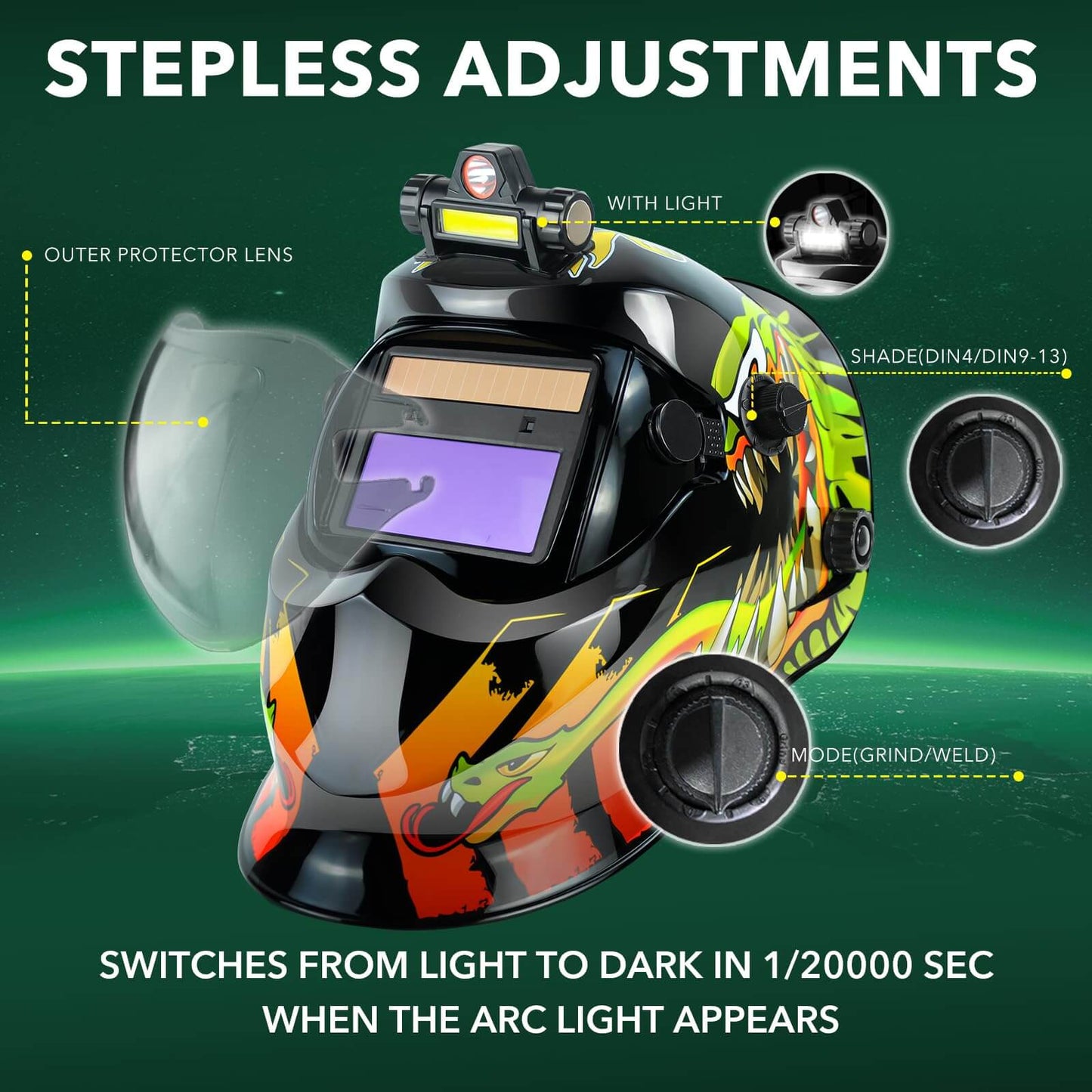 Auto Darkening Welding Helmet with Light