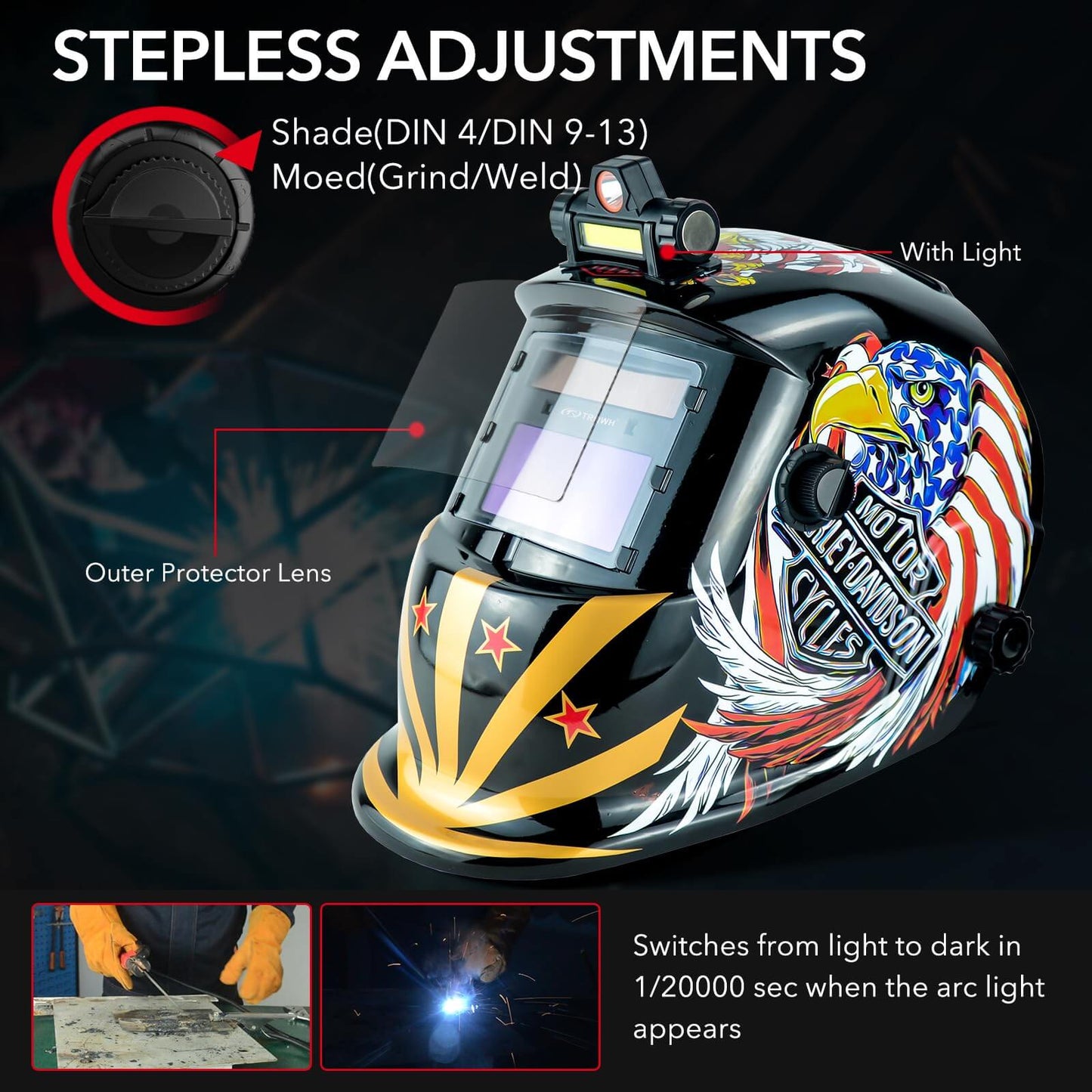 True Color Solar Powered Auto Darkening Welding Helmets