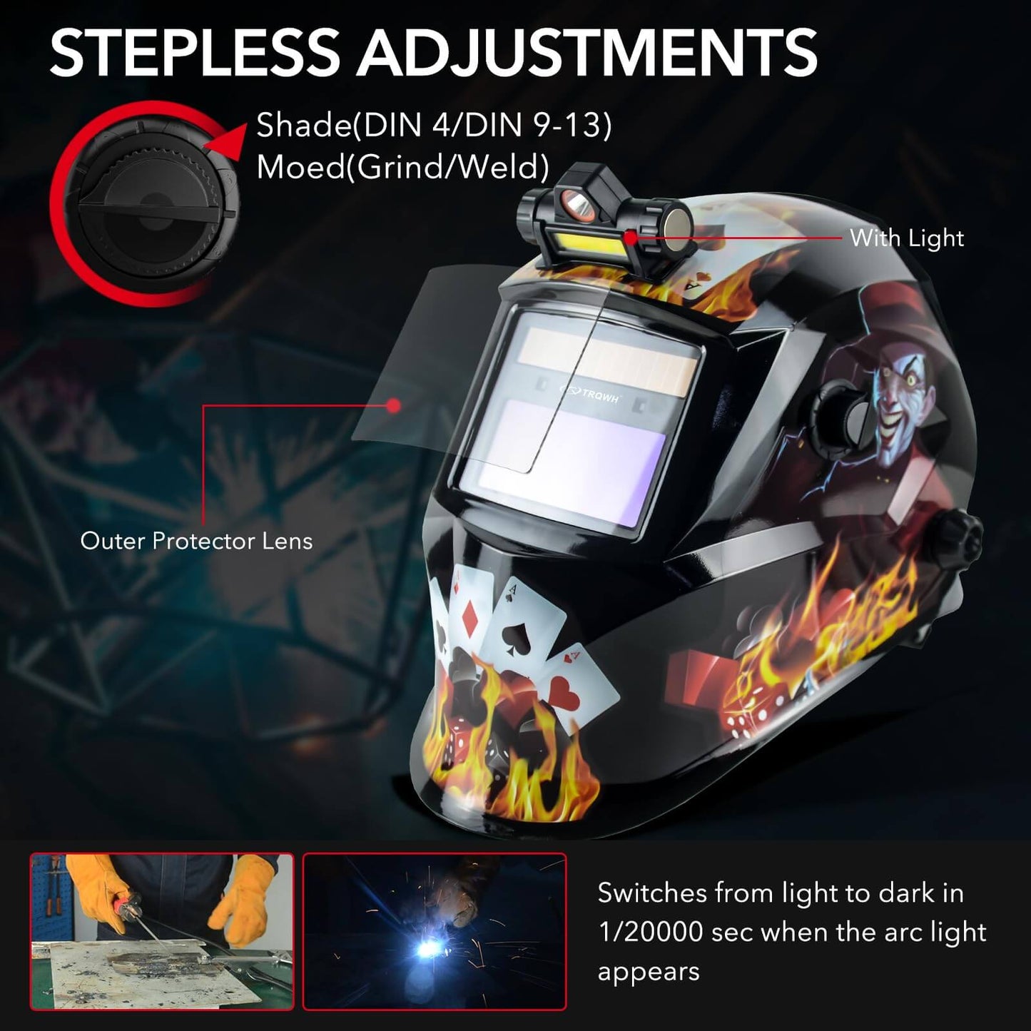 Welding Helmet Auto Dark with Light