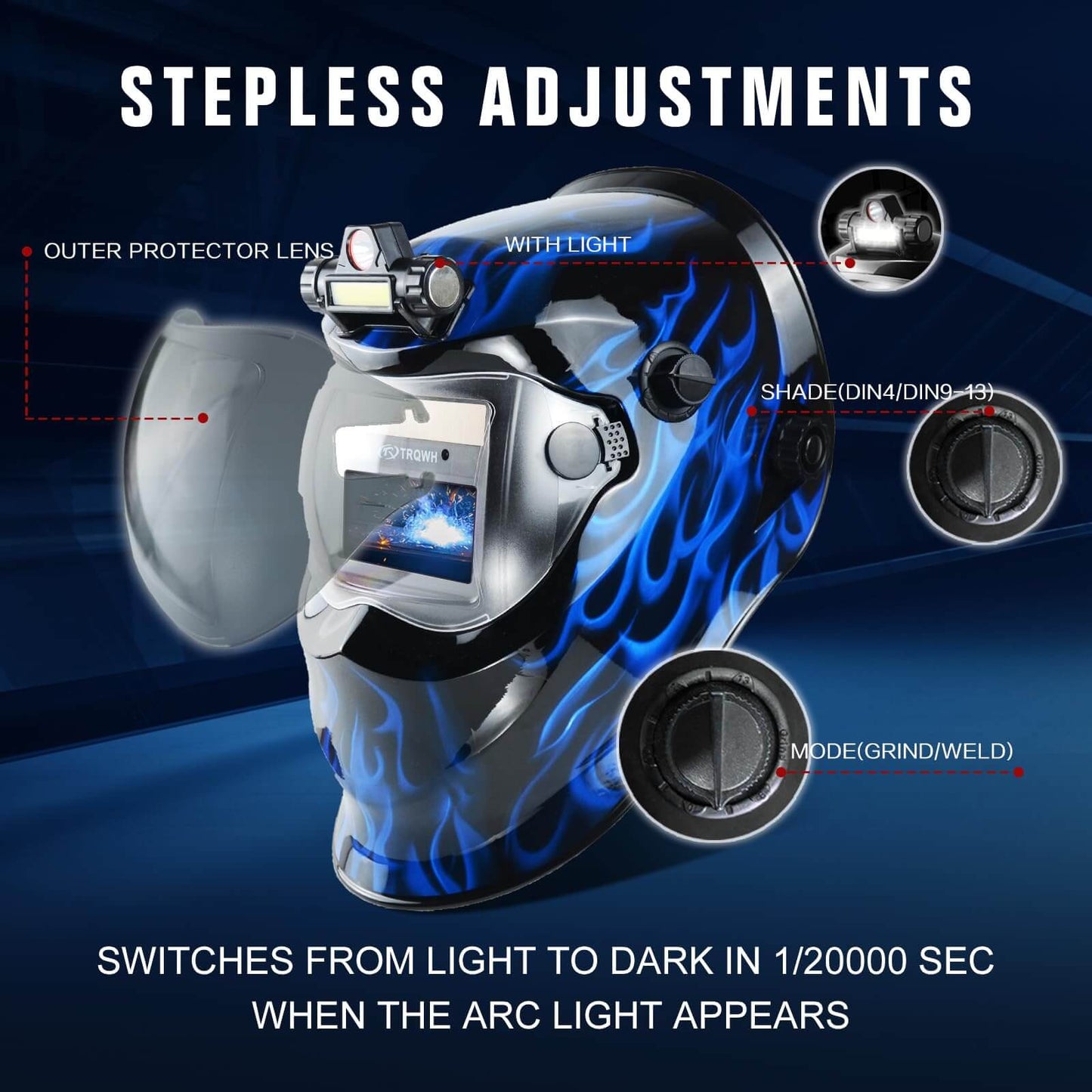 Blue Fire Automatic Darkening Welding Helmet