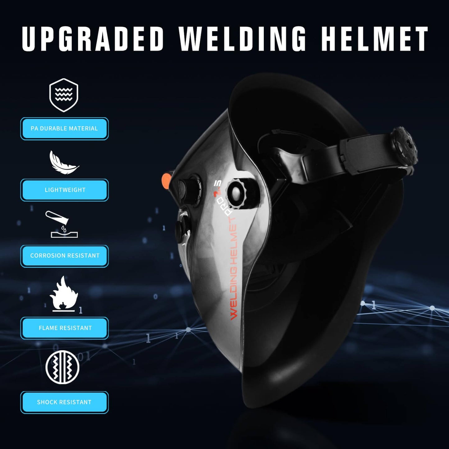 True Color Auto Darkening Welding Helmet with Light (Black)